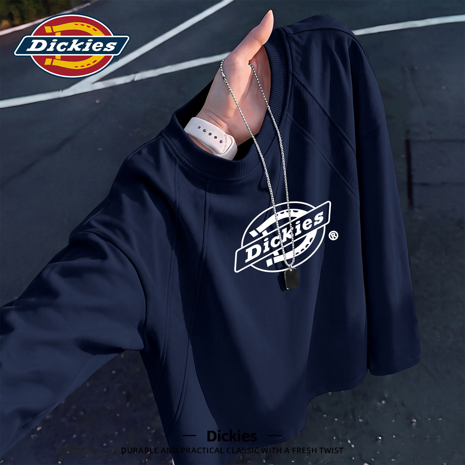 Dickies美式潮牌长袖T恤男款秋季休闲风宽松圆领印花流行打底上衣