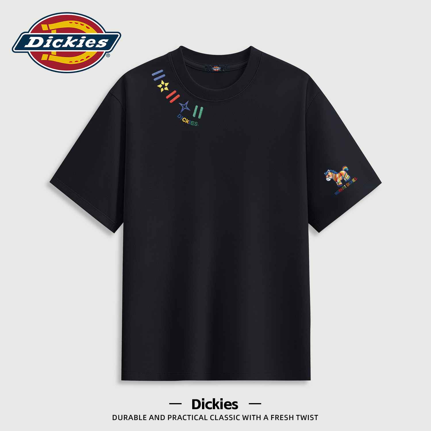 Dickies黑色短袖T恤男士潮流百搭青少年男生夏季上衣基础美式半袖