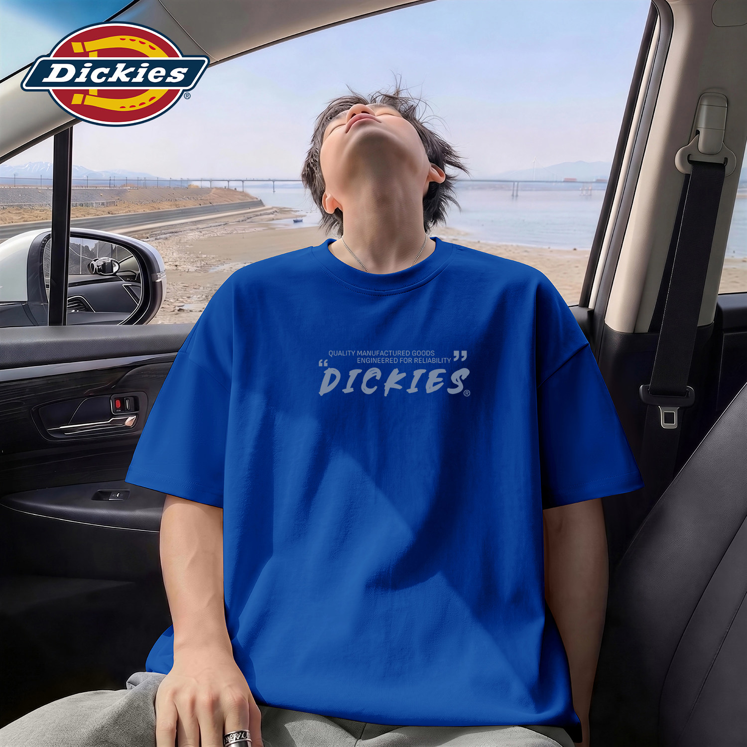 Dickies短袖T恤男生夏季重磅克莱因蓝体恤衫青少年学生五分袖男装