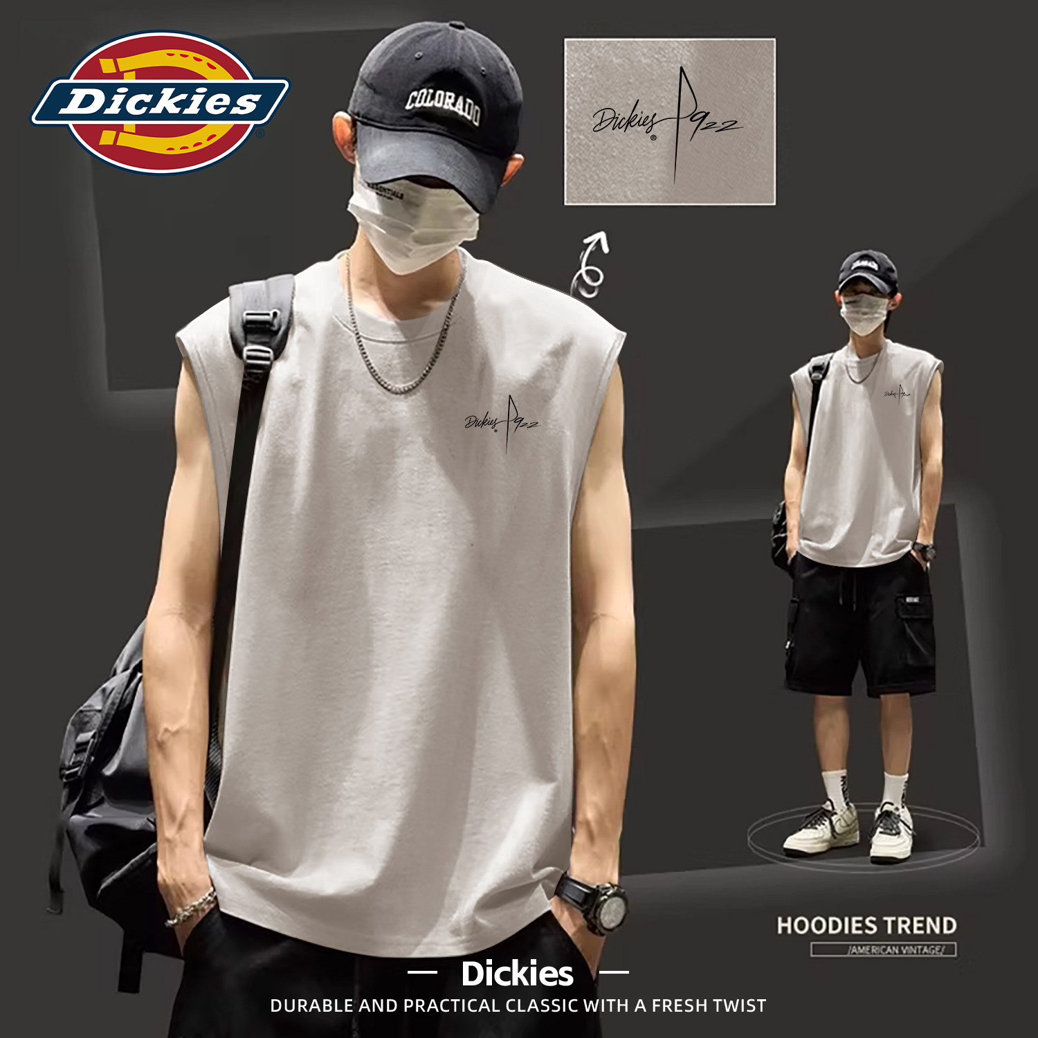 Dickies重磅纯棉背心男夏季宽松潮牌印花打底上衣无袖坎肩运动t恤