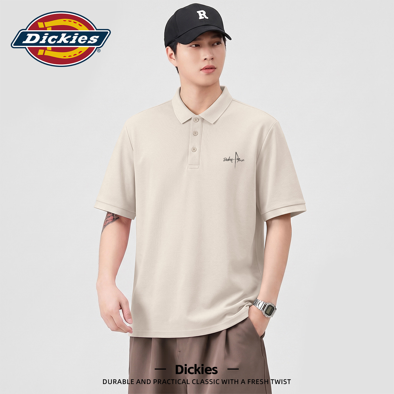 Dickies男士夏季polo衫简约休闲通勤青少年上衣男生夏装印花半袖