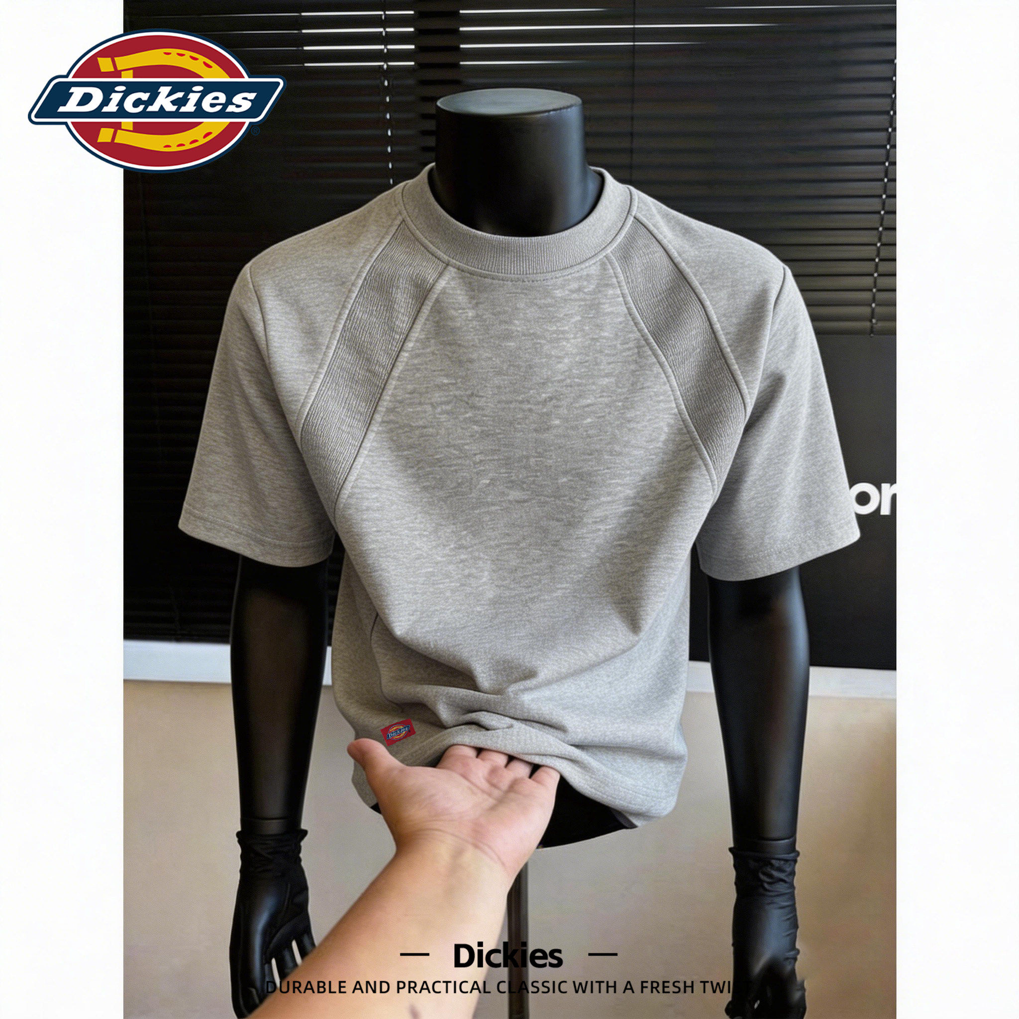 Dickies短袖T恤男士深灰色百搭2026新款夏季插肩半袖解构款体恤男