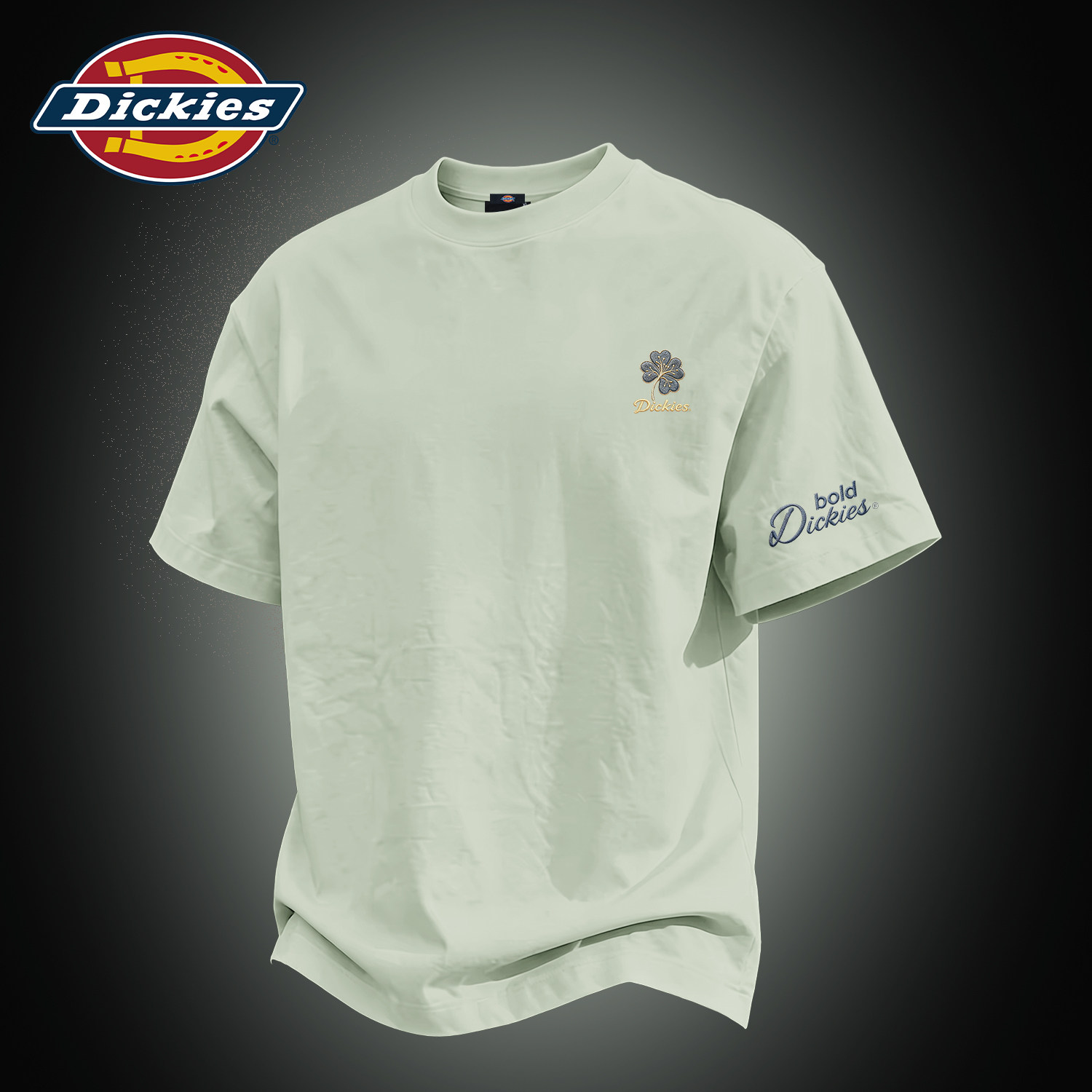 Dickies灰绿色纯棉短袖T恤男重磅宽松大码夏季男士衣服秋装打底衫