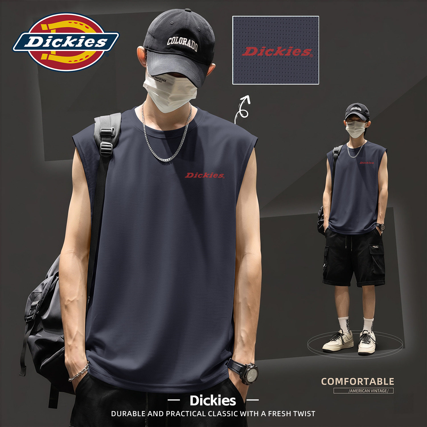 Dickies网眼无袖背心男款轻薄款冰丝速干运动上衣2026新款休闲T恤