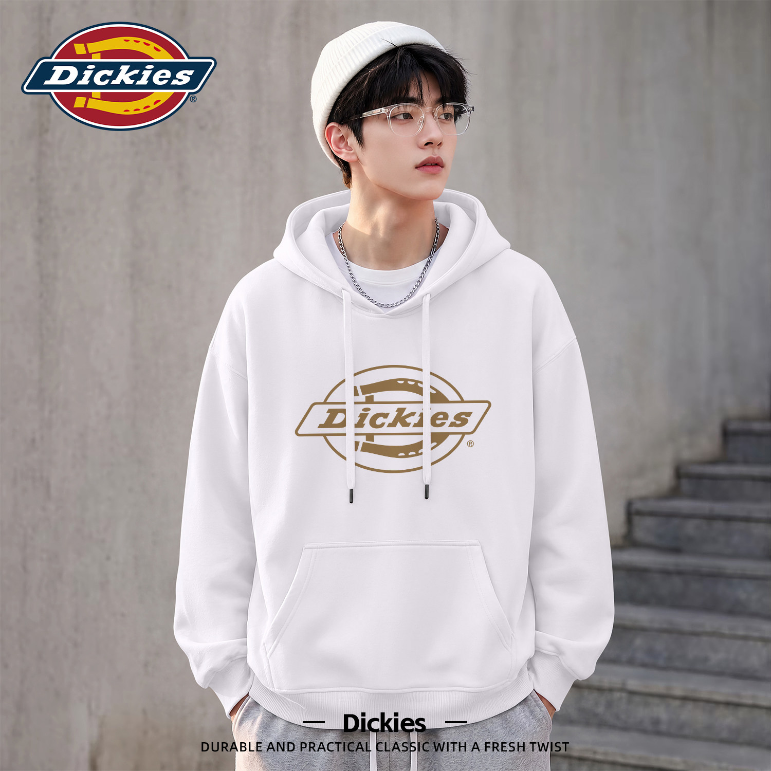 Dickies春秋款白色卫衣男重磅宽松早秋季2026新款上衣男潮流外套