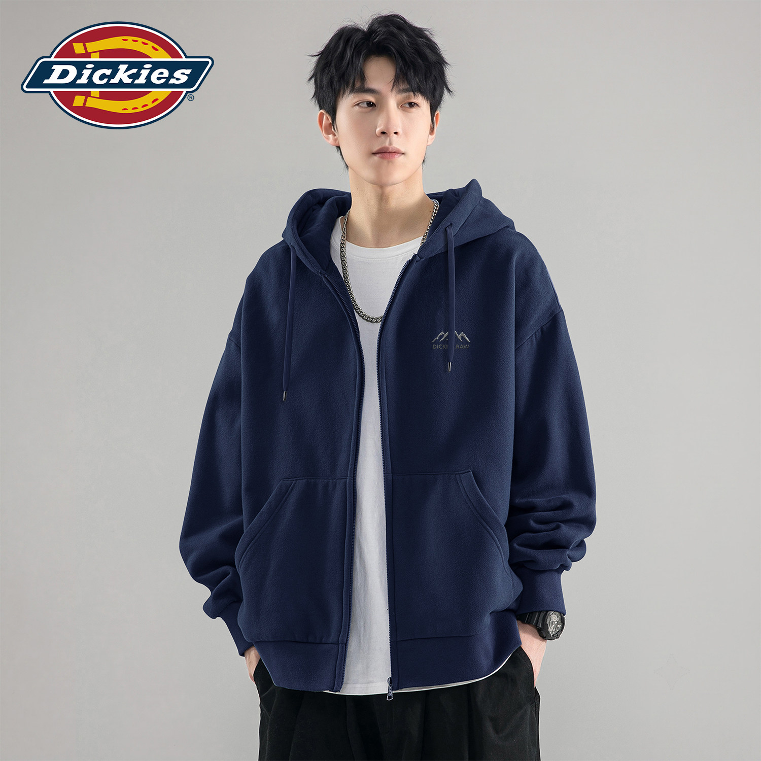 Dickies藏青色男款连帽拉链开衫卫衣秋季时尚2026新款学生外套男