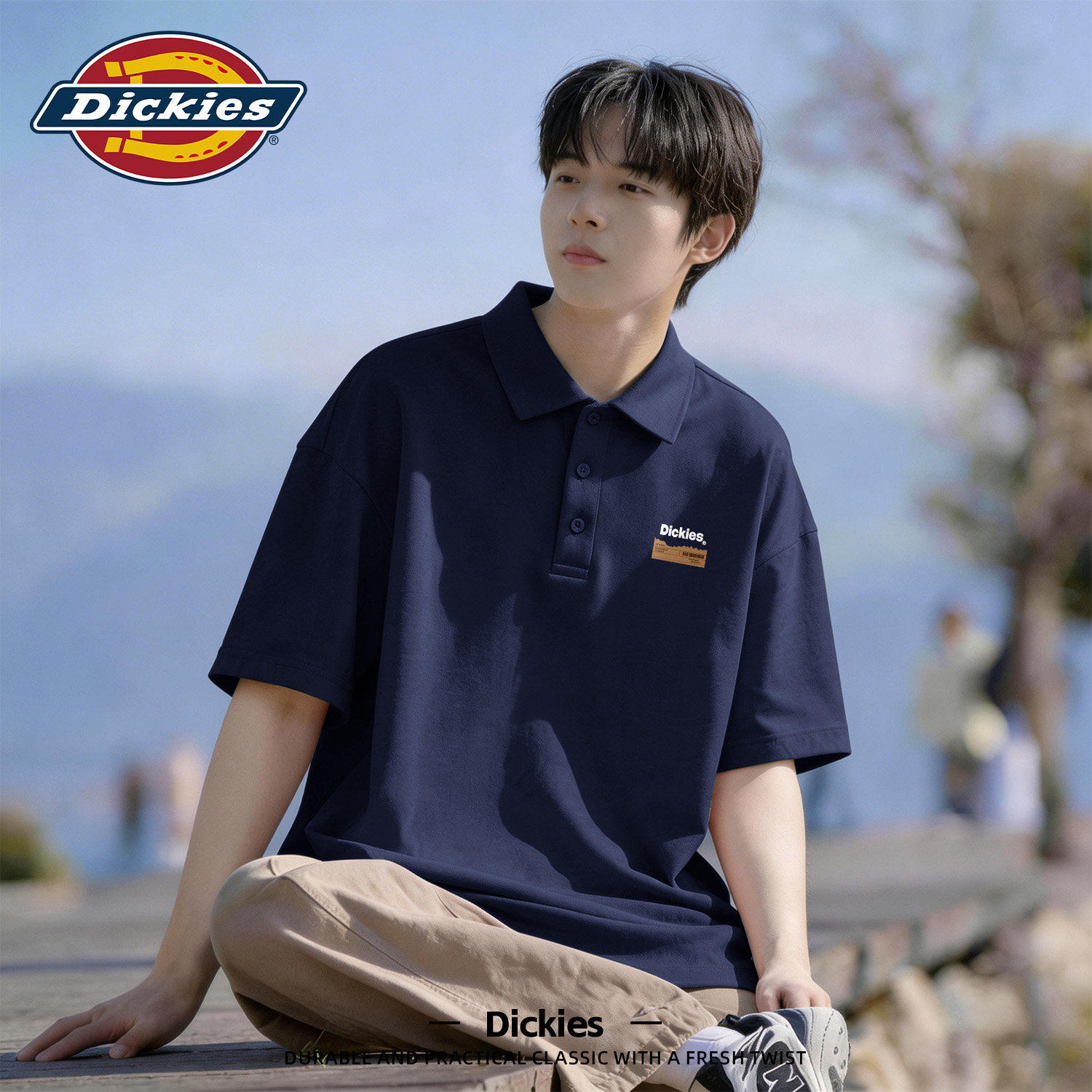 Dickies短袖polo衫男士藏青色夏季翻领上衣潮流时尚男生夏装衣服