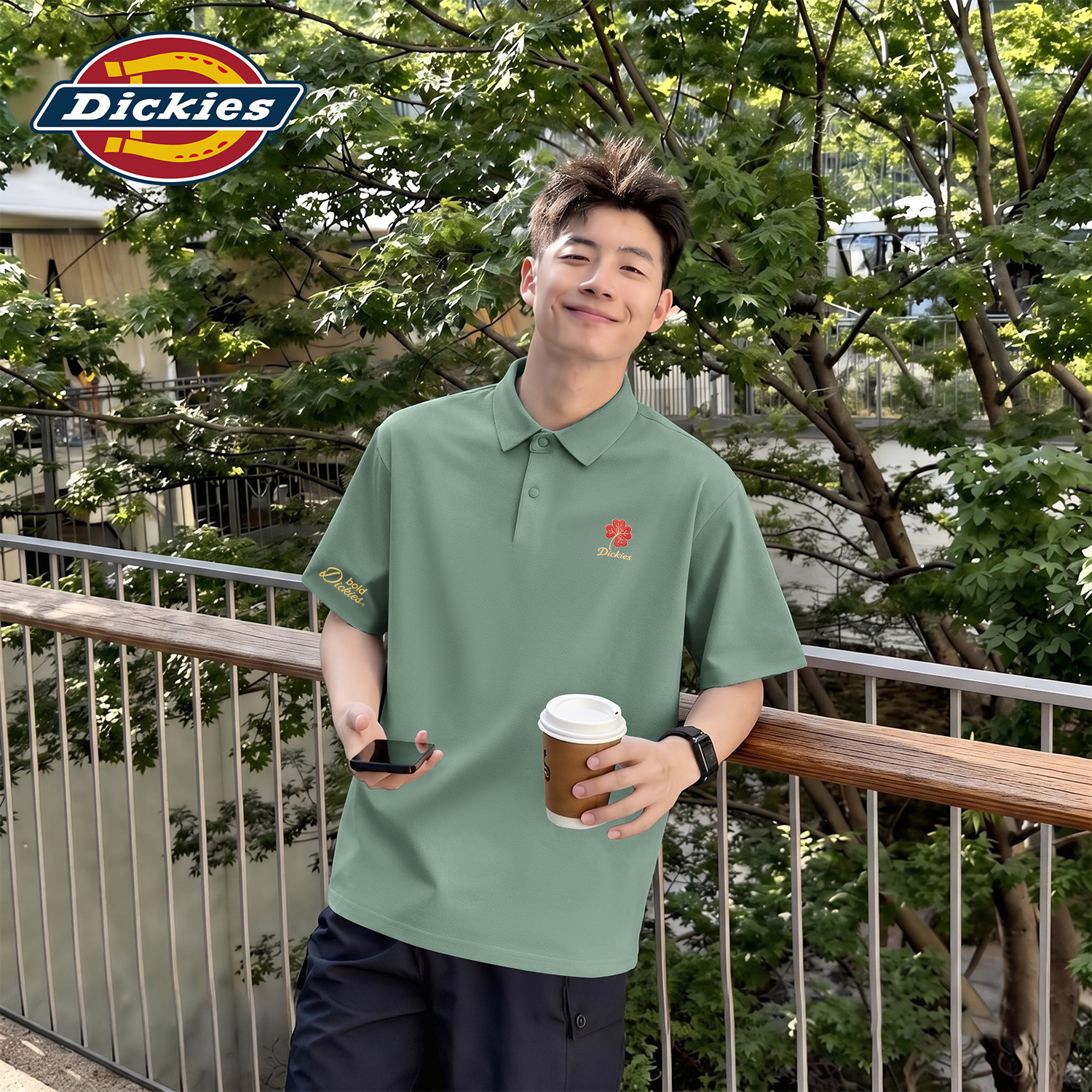 Dickies翻领短袖POLO衫男款潮流印花冰感宽松潮流上衣休闲打底T恤