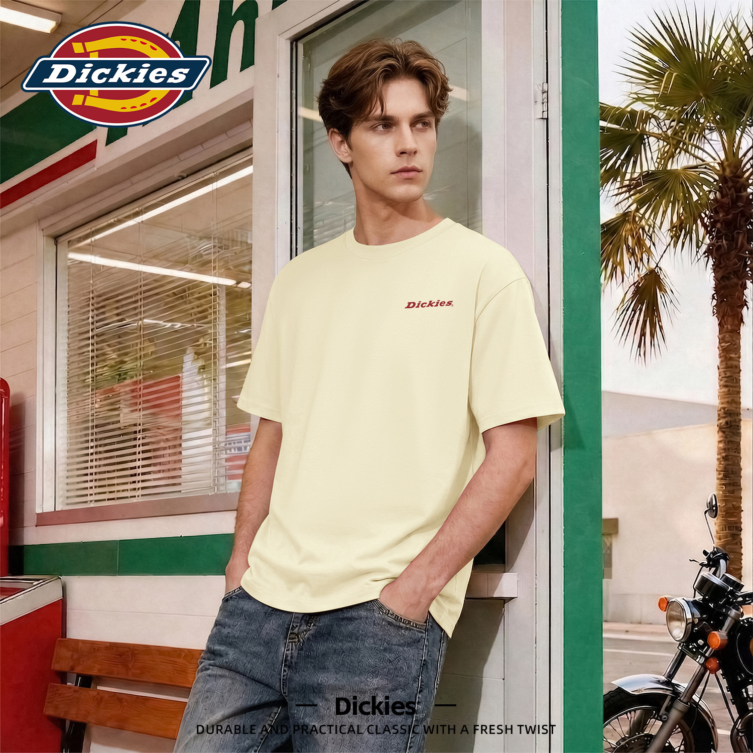 Dickies短袖T恤男2026夏季新款纯棉宽松简约休闲印花上衣男五分袖
