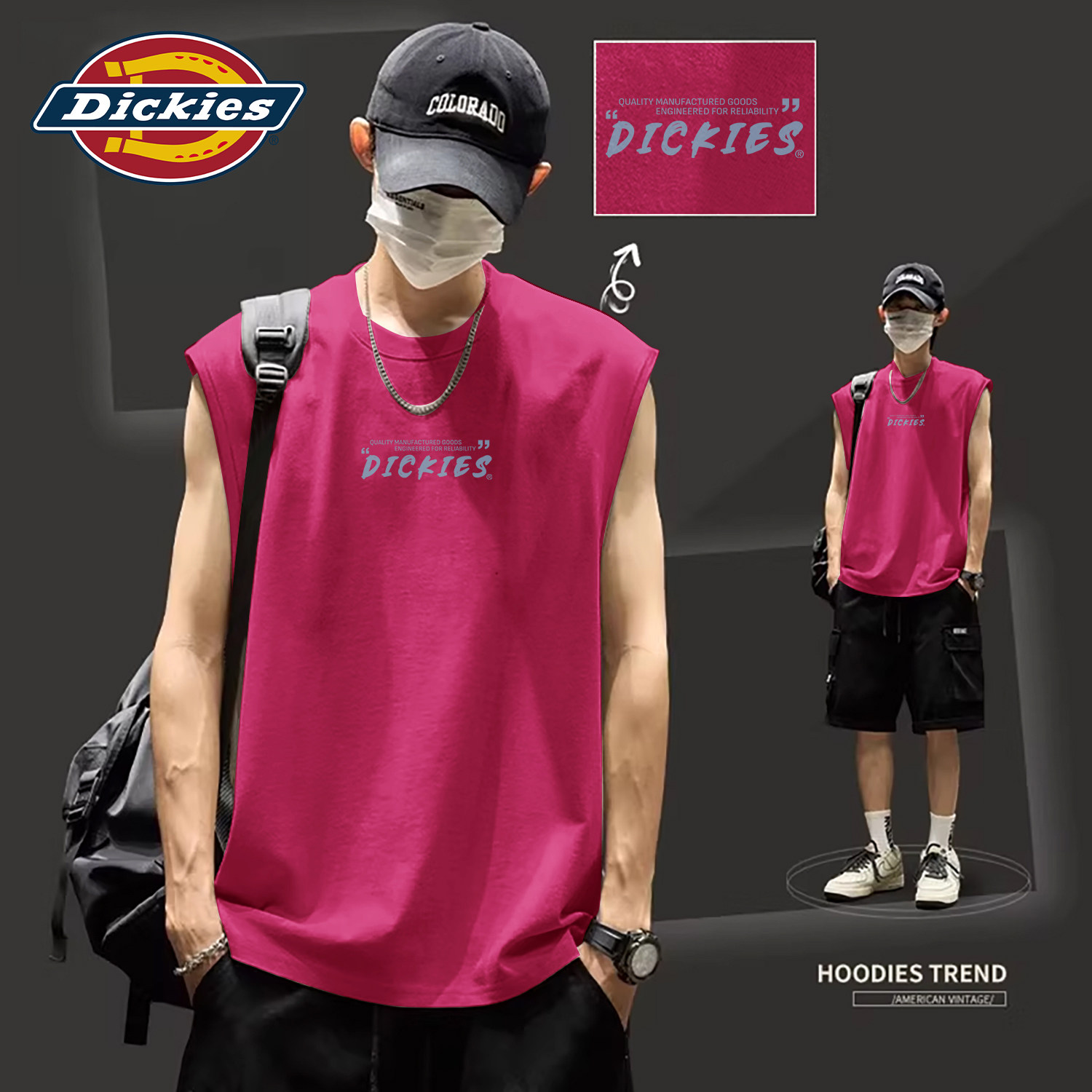 Dickies纯棉背心男夏季宽松LOGO印花潮牌透气无袖上衣休闲百搭T恤