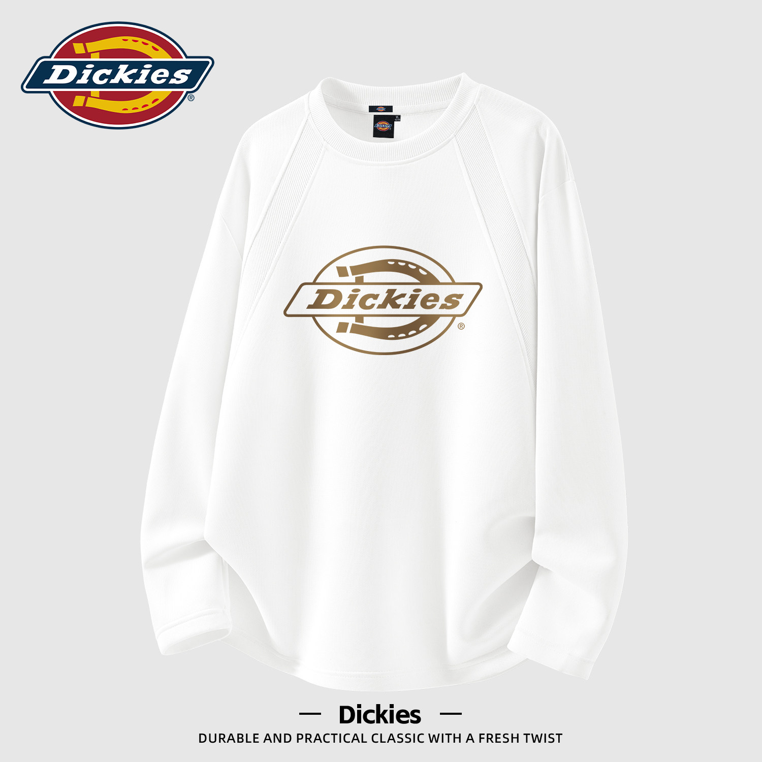 Dickies潮牌长袖T恤男款秋季新款圆领套头衣服休闲百搭印花上衣男