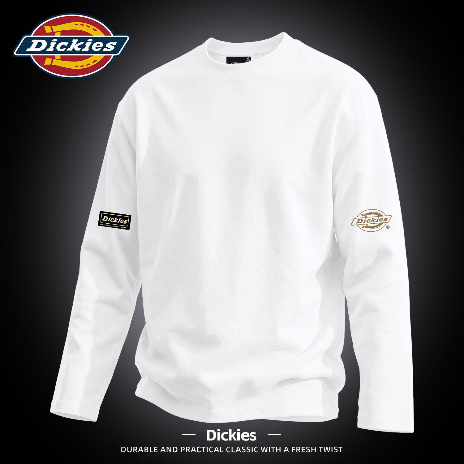 Dickies美式潮牌白色长袖T恤男纯棉重磅宽松学生上衣男休闲衣服男