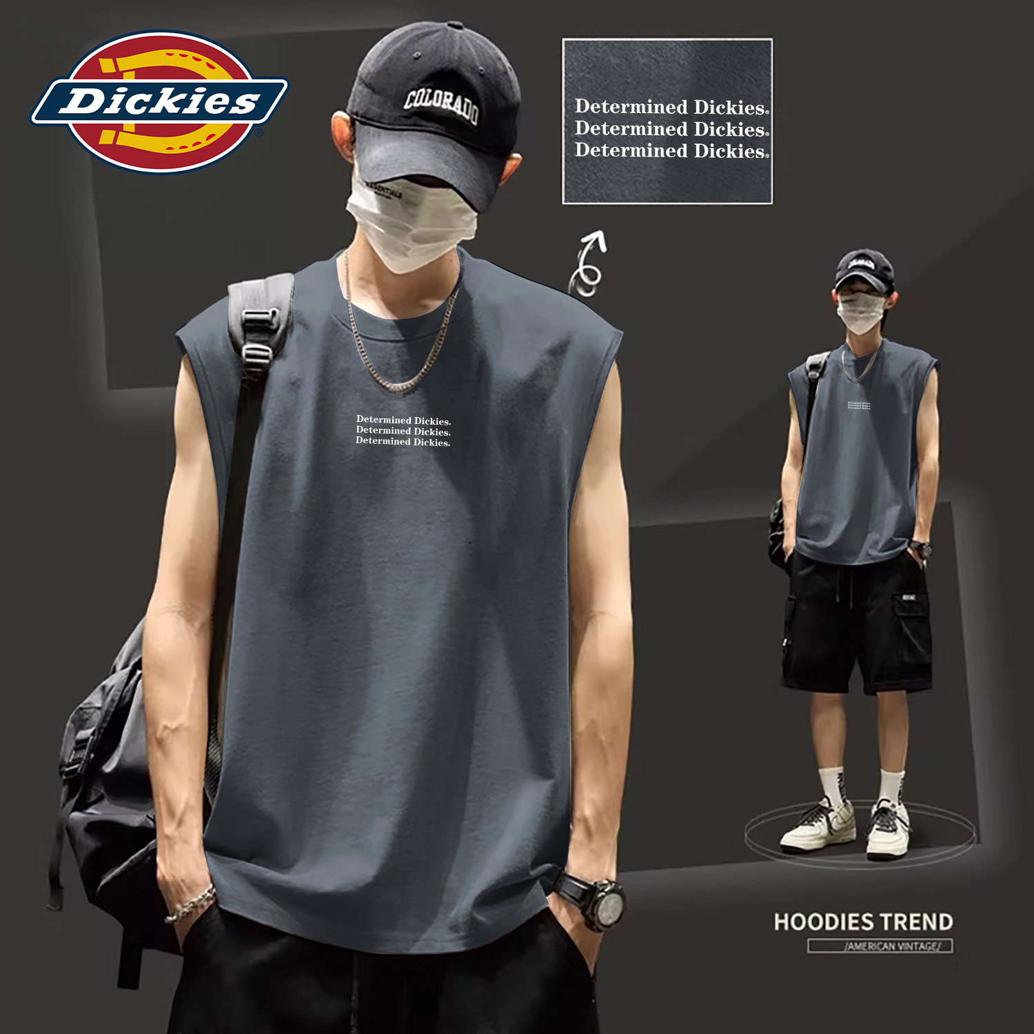 Dickies纯棉背心男夏季宽松运动无袖套头男款透气打底衫青少年t恤