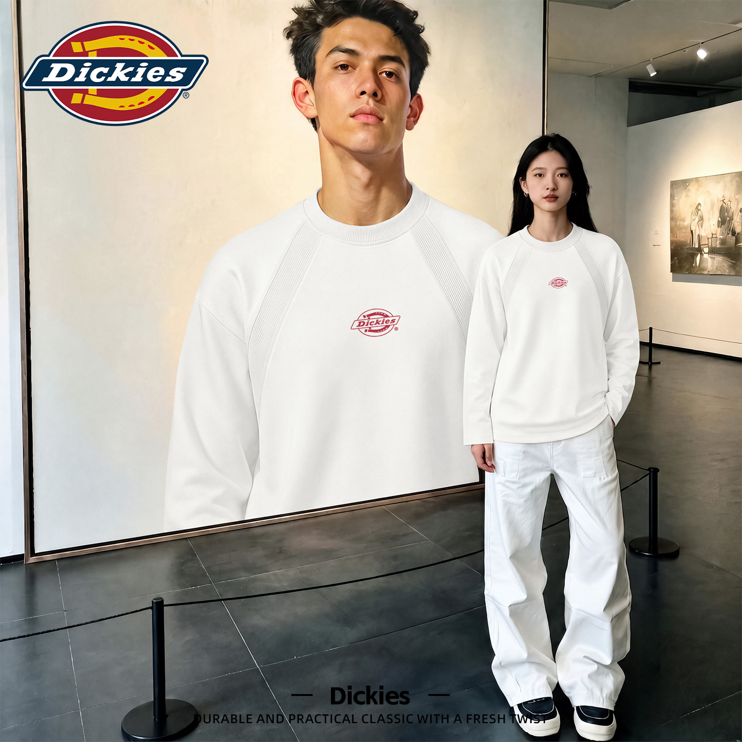 Dickies白色插肩长袖T恤男款解构款上衣2026秋季新款学生衣服男款