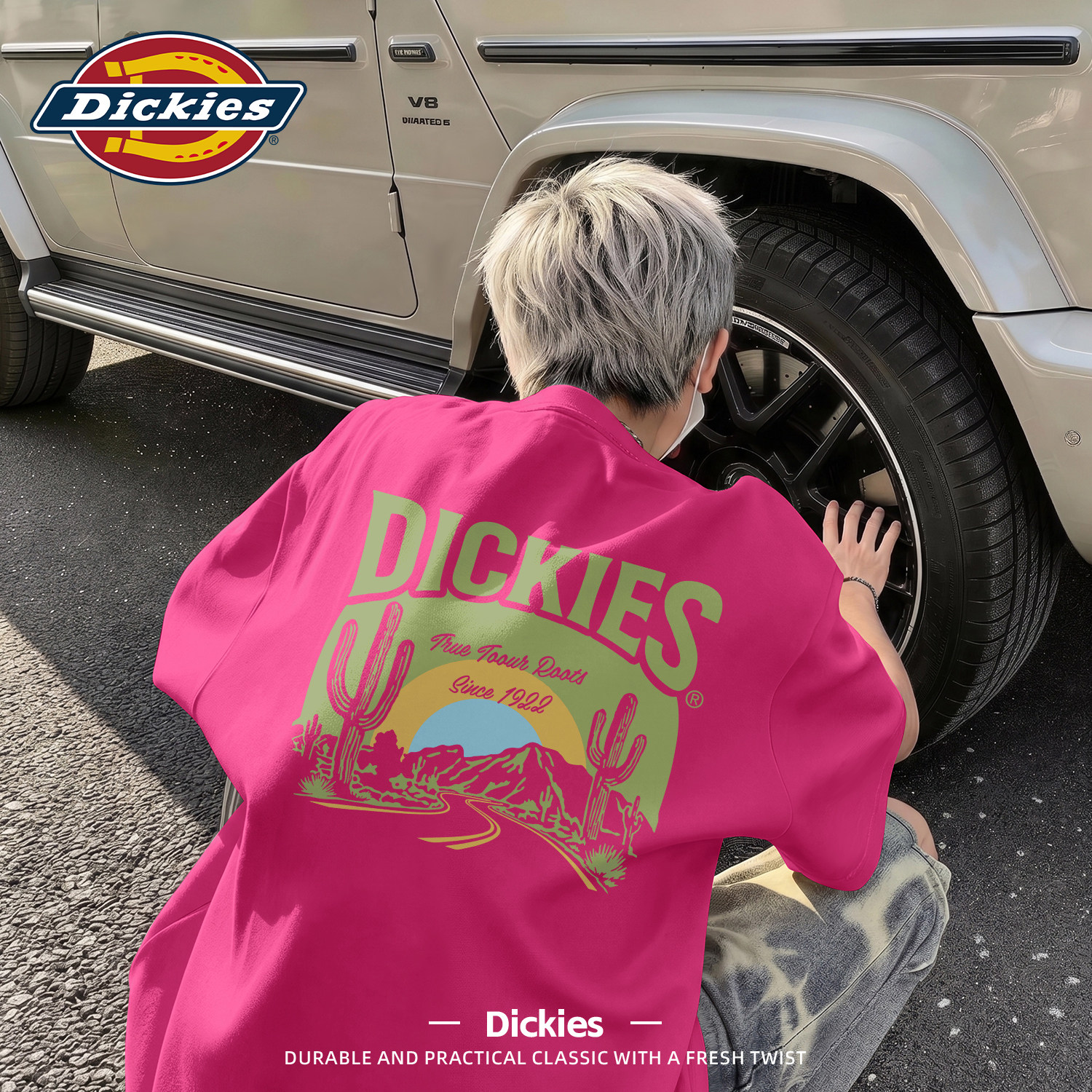 Dickies短袖T恤男款圆领上衣学生2026新款夏季五分袖潮流印花半袖