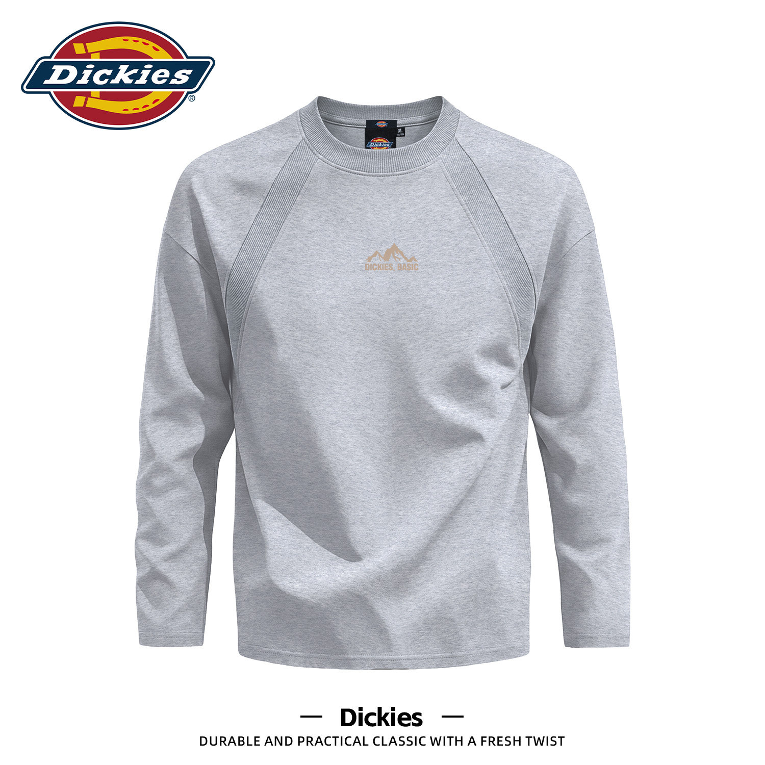 Dickies灰色插肩长袖T恤男士秋装衣服大码宽松设计感男款套头衣服