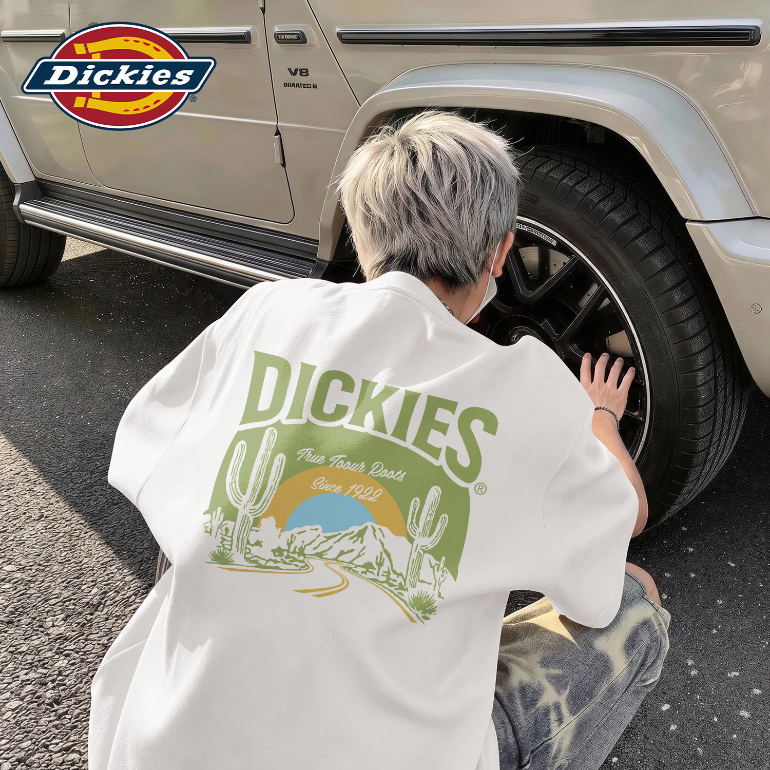 Dickies白色纯棉短袖T恤男青少年美式街头风印花上衣夏季新款半袖