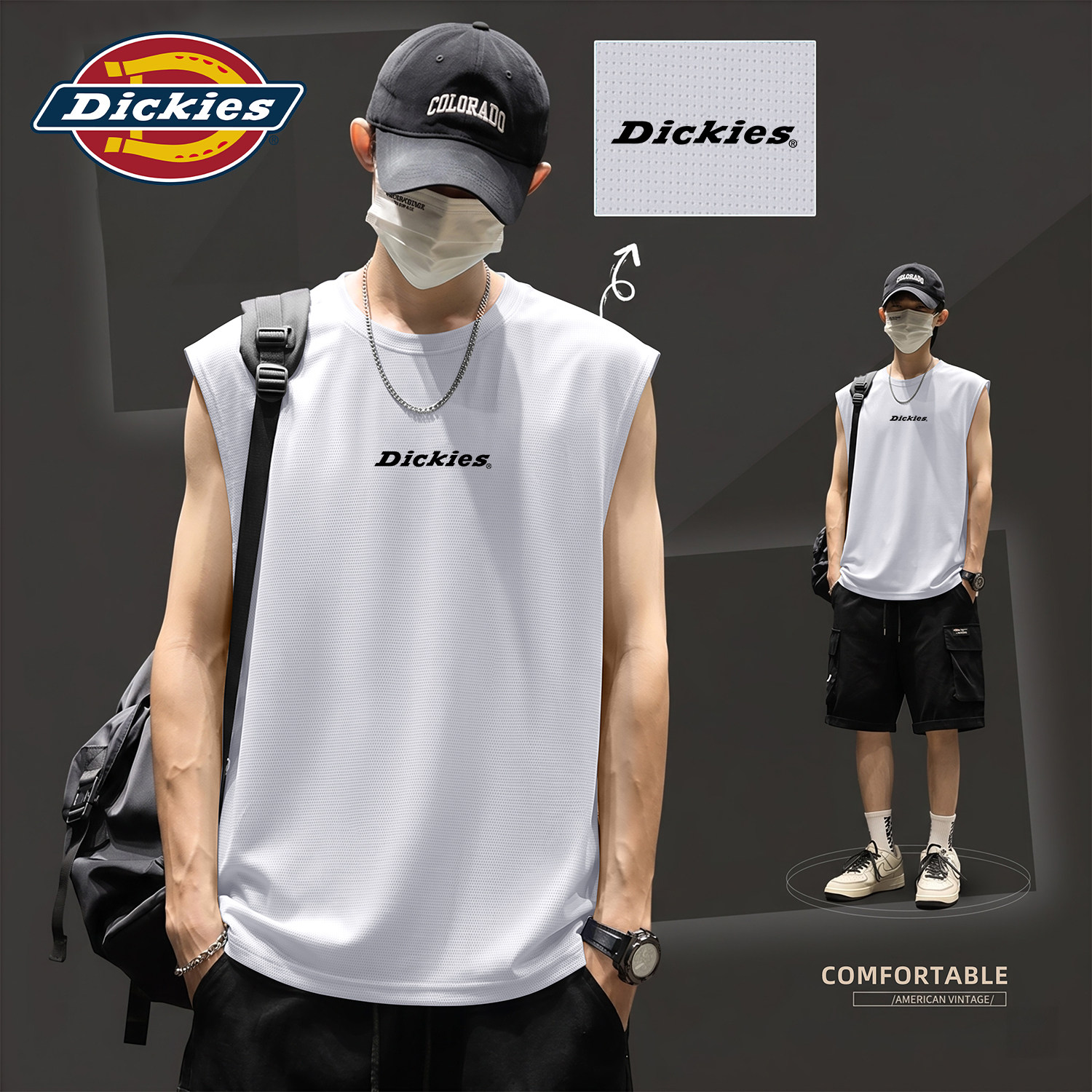 Dickies冰丝网眼无袖背心男夏季宽松薄款运动坎肩2026新款休闲T恤