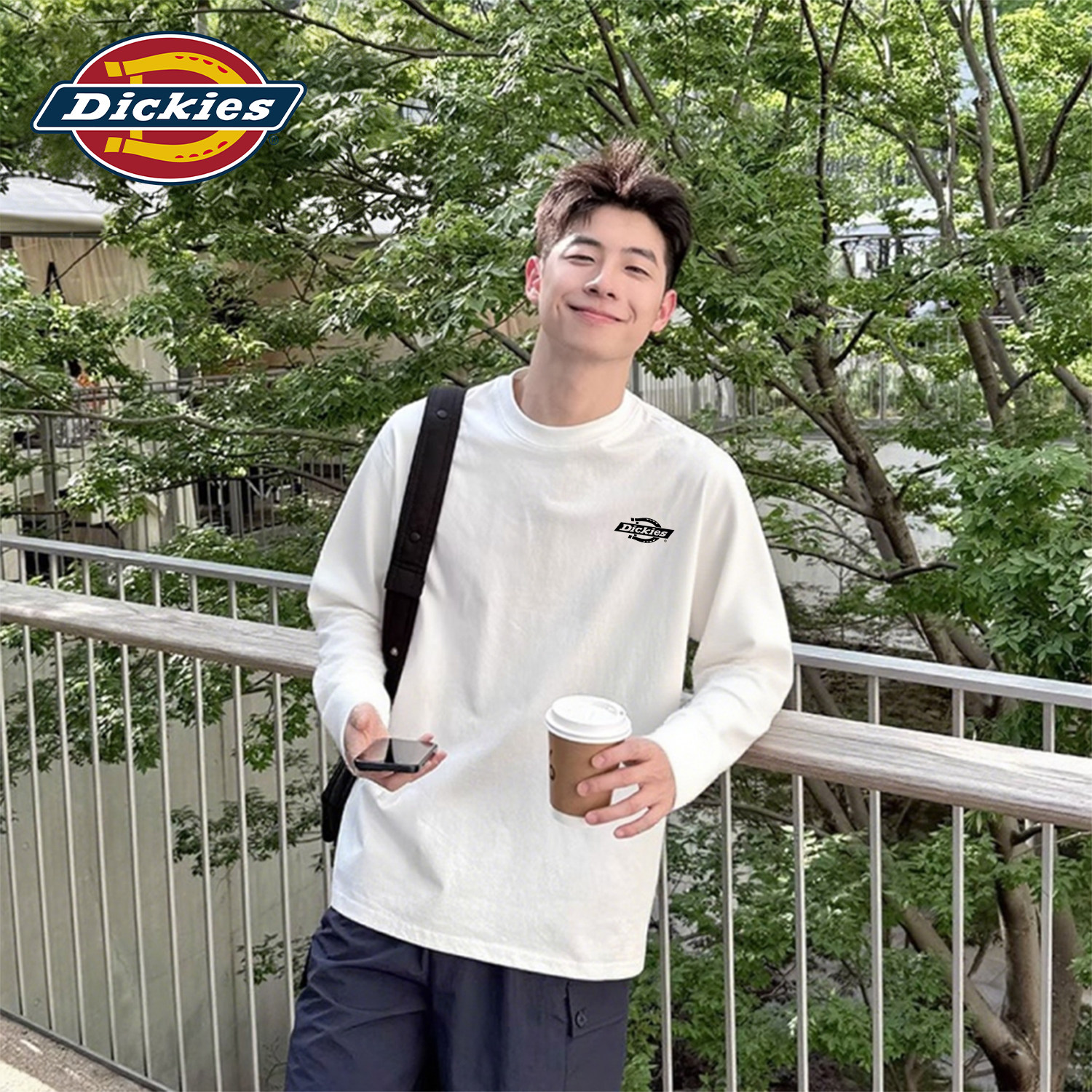 Dickies纯棉长袖T恤男款秋季宽松大码休闲情侣潮牌印花圆领打底衫
