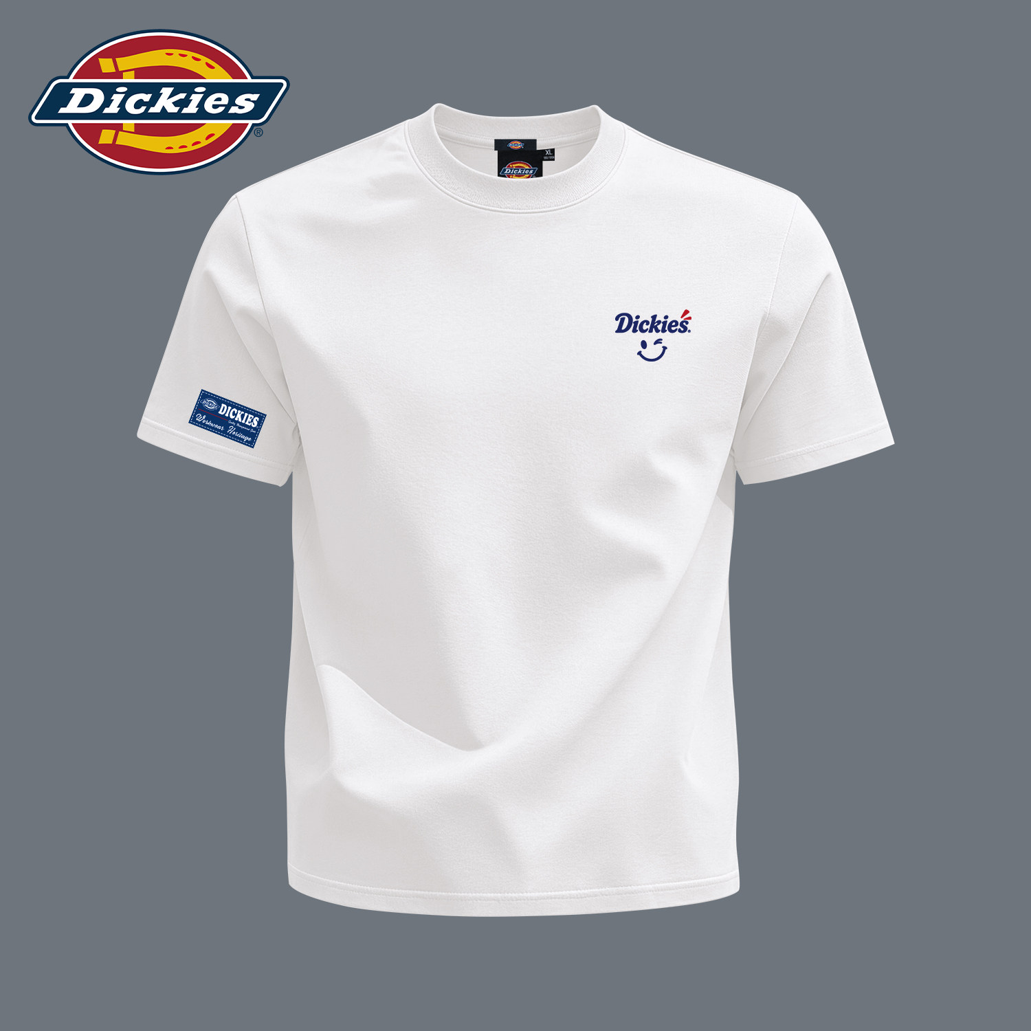 Dickies白色短袖T恤男夏季纯棉圆领LOGO印花宽潮流松舒适透气上衣