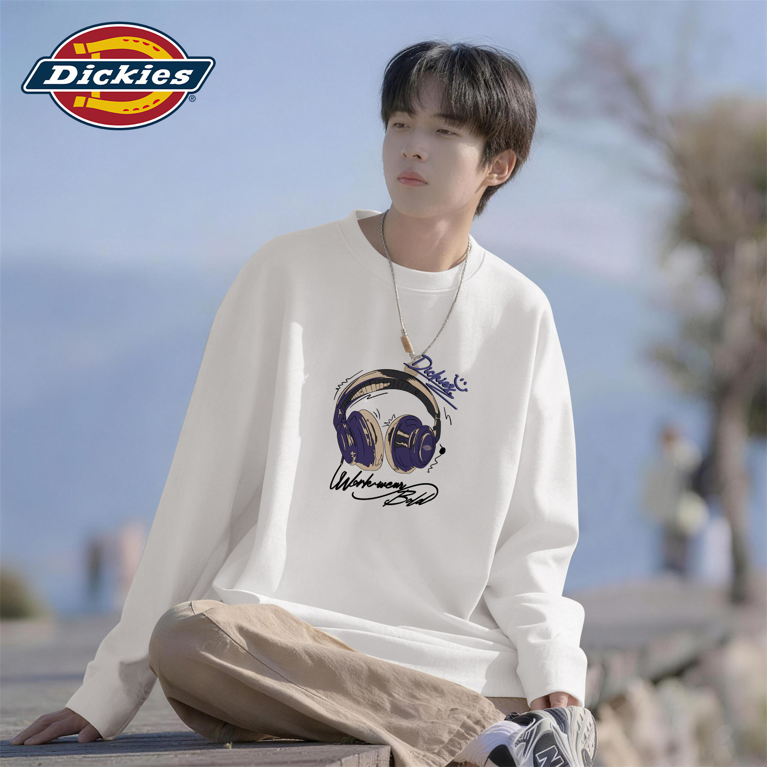 Dickies美式男生长袖T恤2026新款印花圆领套头打底衫百搭男士衣服