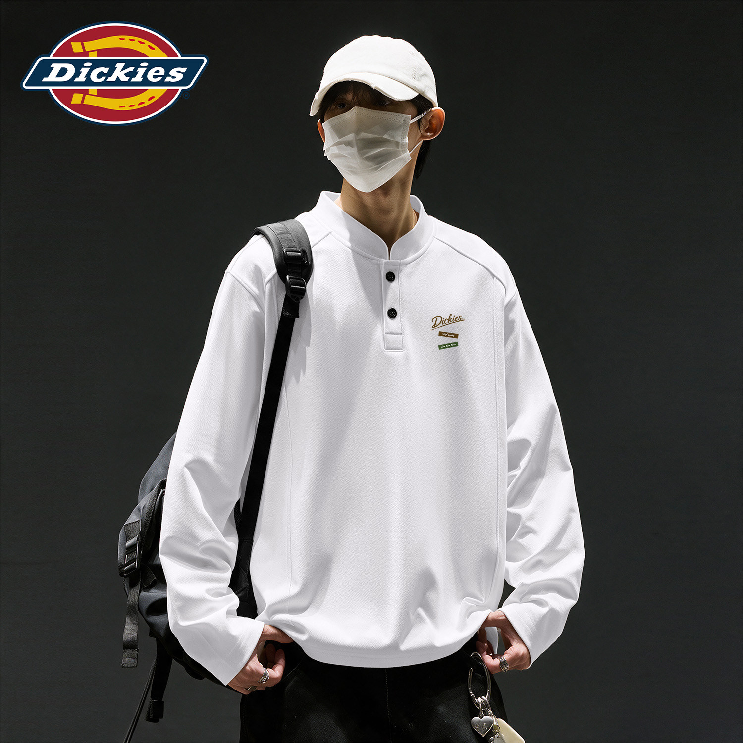 Dickies潮牌亨利领卫衣男2026秋季新款宽松套头LOGO印花休闲上衣