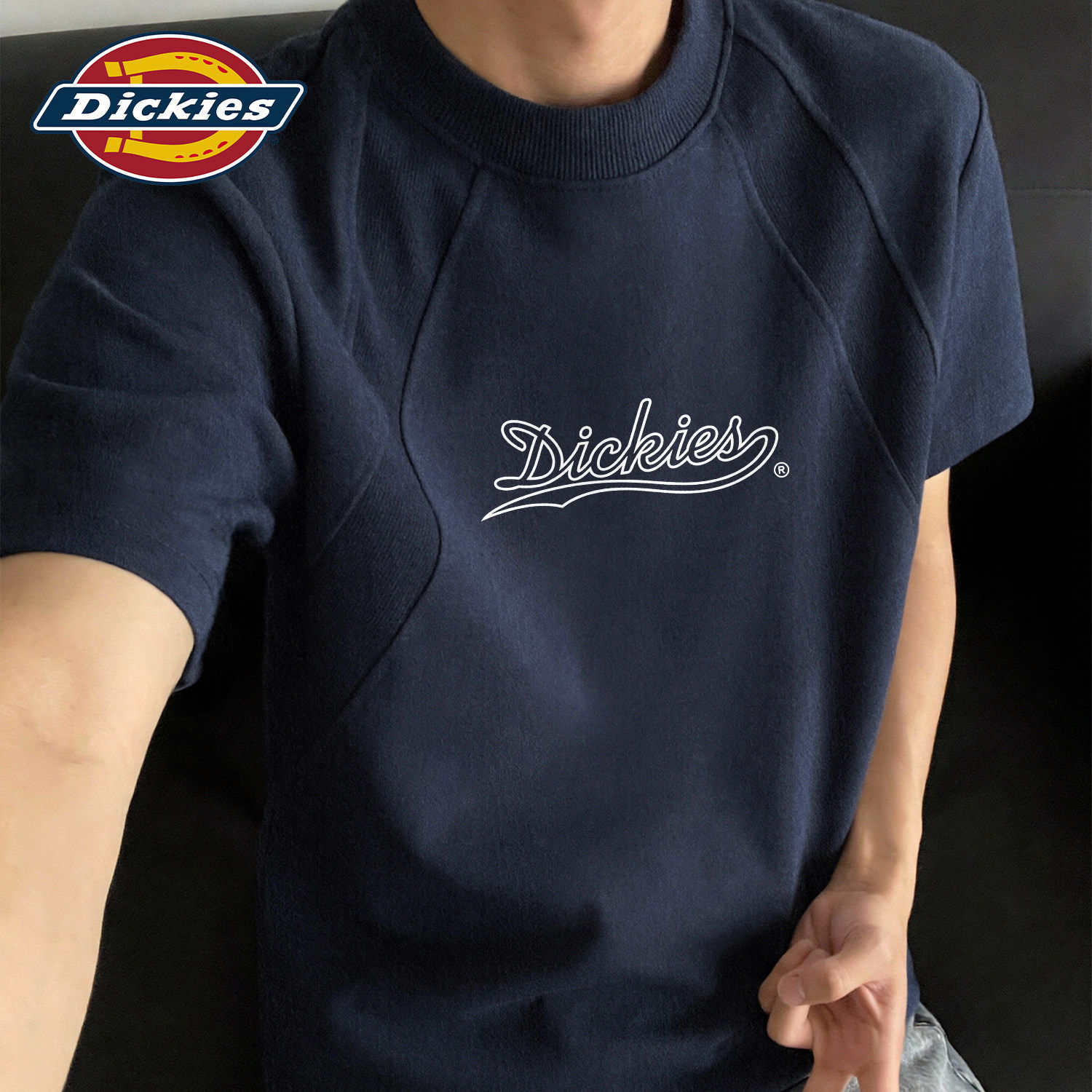 Dickies藏青色短袖T恤男款正肩解构夏季上衣男2026新款拼接衣服男