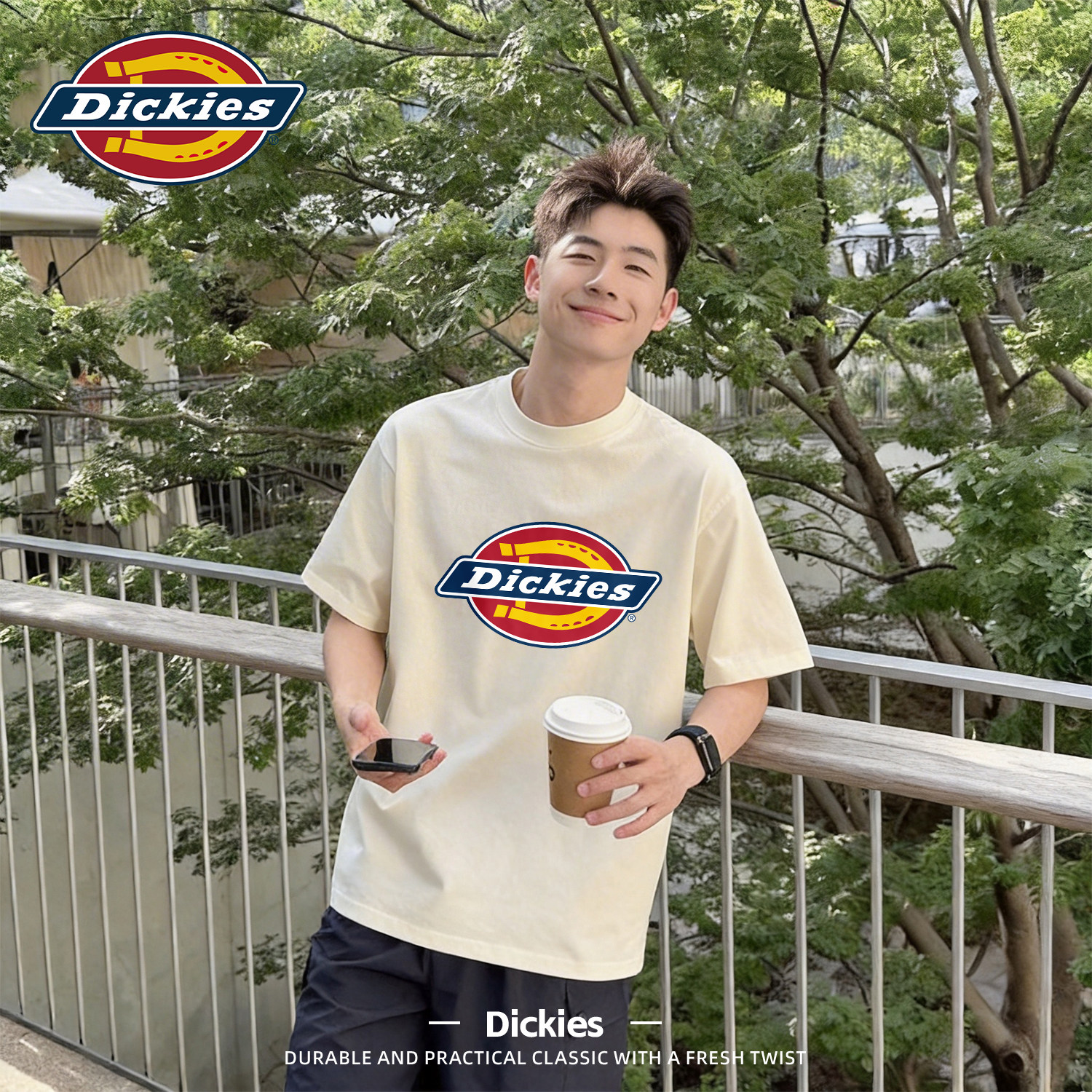 Dickies纯棉短袖t恤男款圆领大码夏季时尚衣服男生休闲五分袖上衣