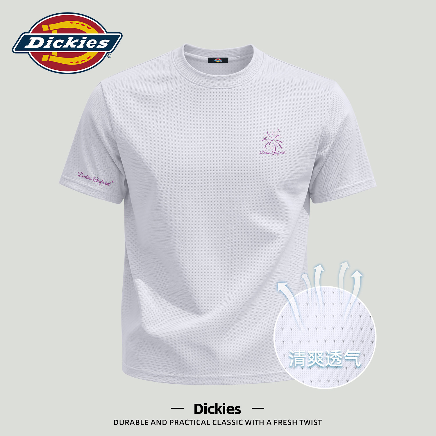 Dickies冰丝T恤男夏季薄款透气凉感运动健身短袖休闲印花百搭上衣