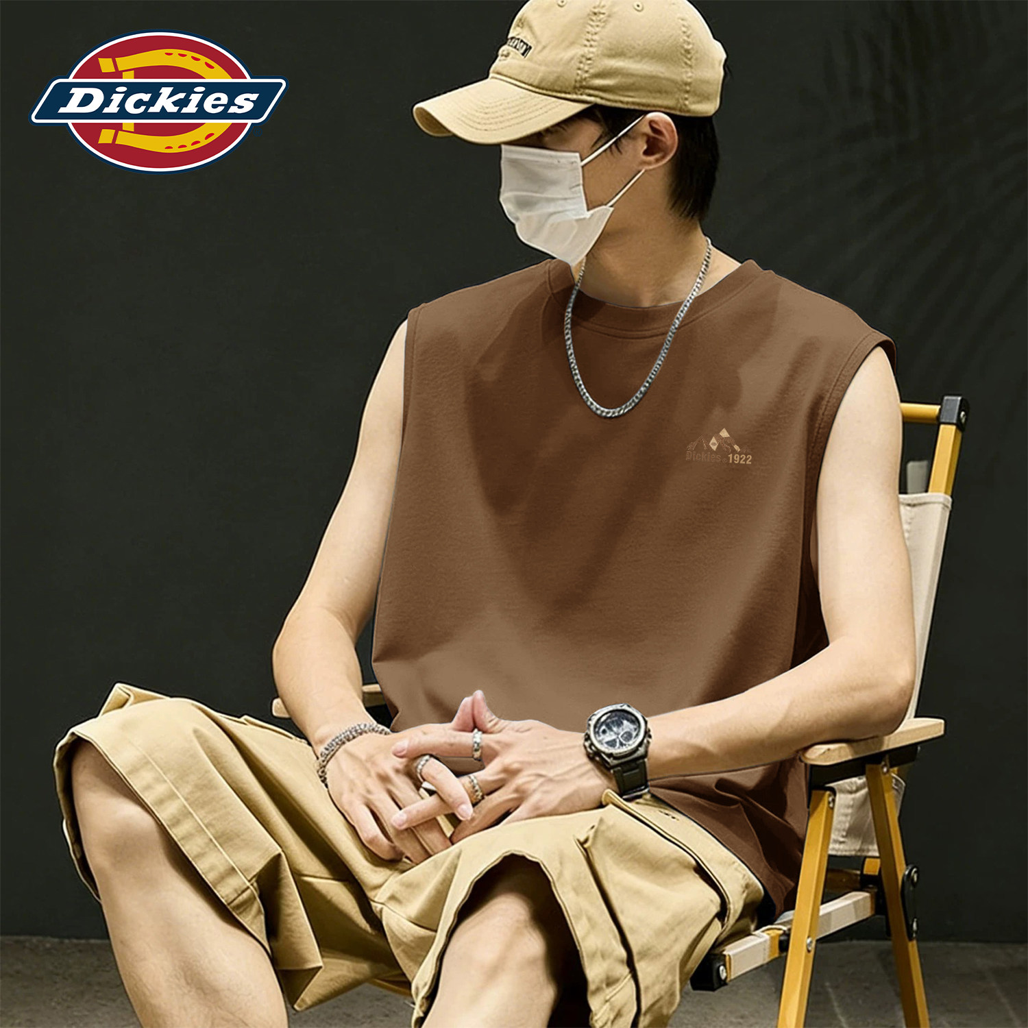 Dickies男士纯棉背心夏季宽松透气运动坎肩圆领潮流舒适无袖上衣