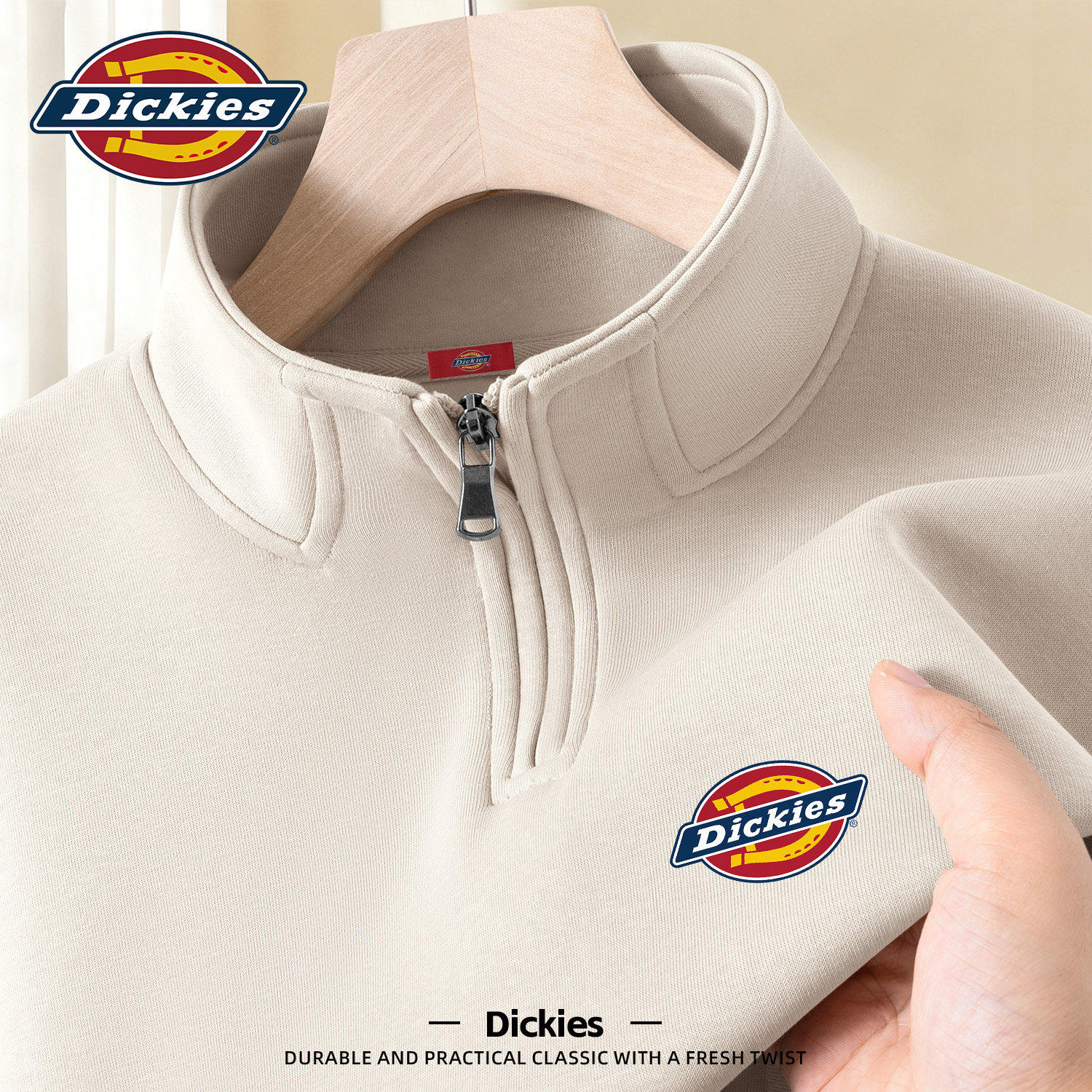 Dickies半拉链卫衣男款2026春季美式休闲立领上衣服青少年男外套