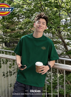Dickies短袖T恤男墨绿色印花上衣宽松圆领纯棉夏季午五分袖男半袖