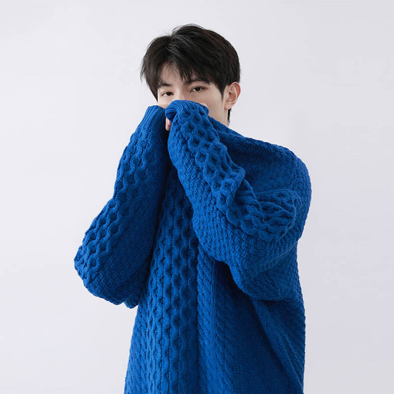 唐狮集团DESSO旗下半高领毛衣男生秋冬加厚针织打底衫克莱因蓝色