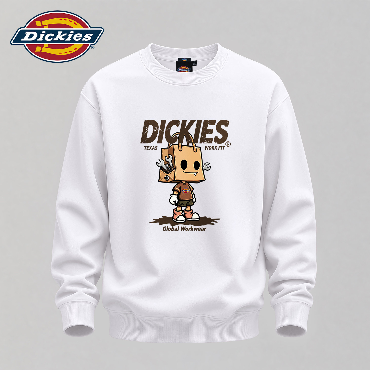 Dickies白色男士圆领卫衣2026秋季新款百搭套头透气长袖男款上衣