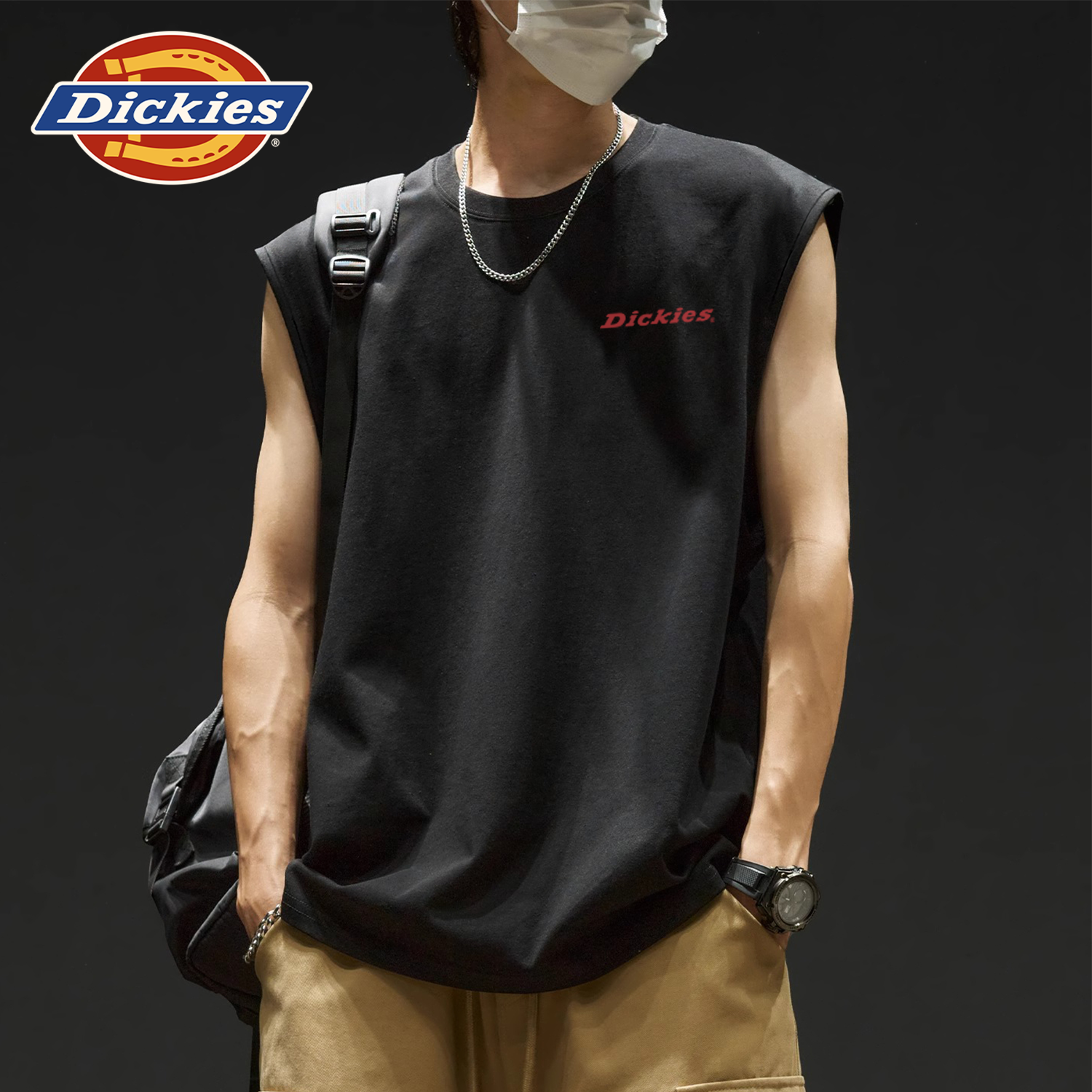 Dickies美式重磅纯棉背心男黑色夏季宽松运动健身无袖T恤男坎肩T