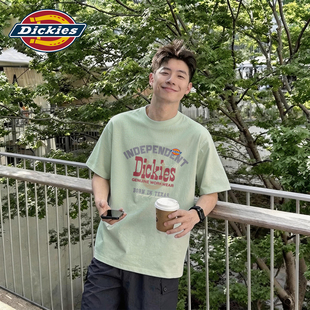 Dickies纯棉短袖T恤男青少年灰绿色上衣2026夏季新款半袖男装衣服