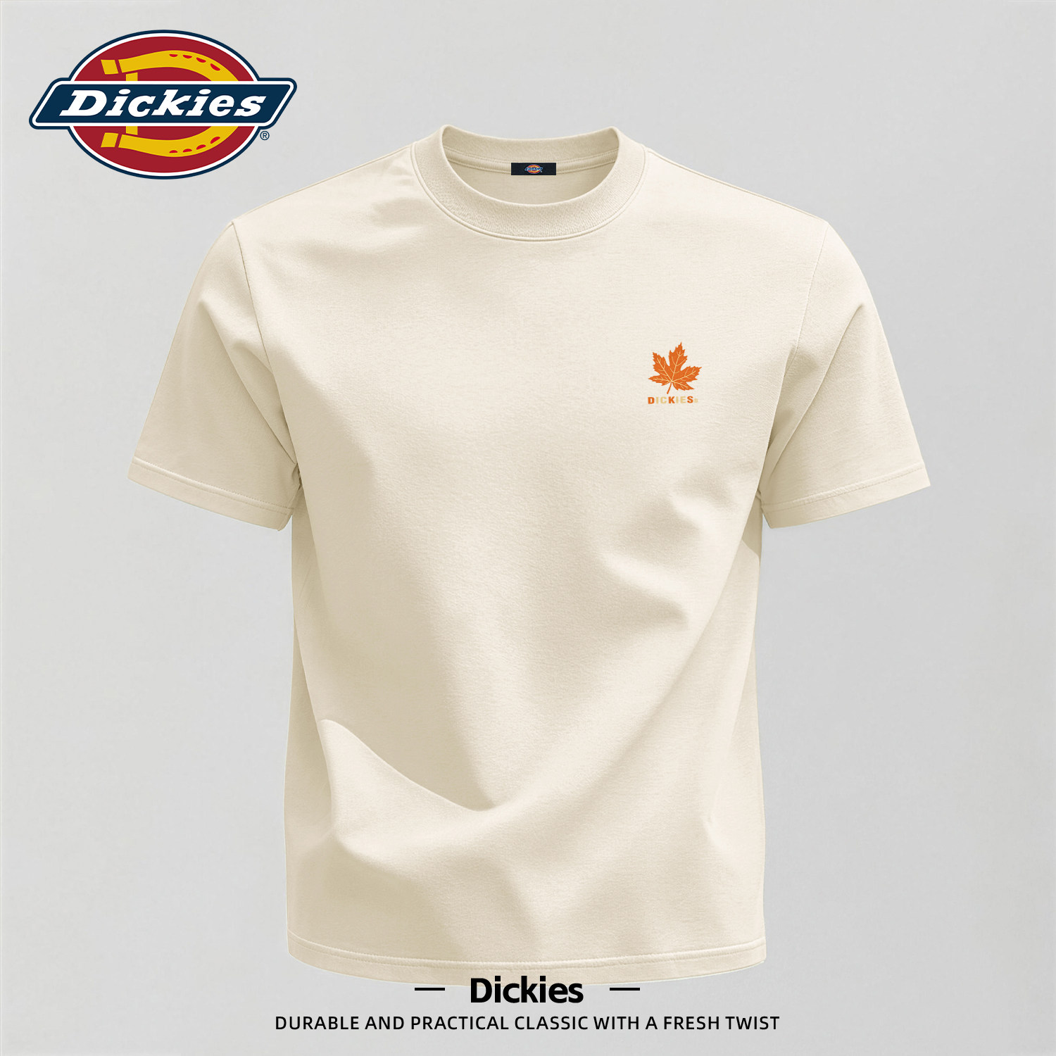 Dickies简约纯棉短袖T恤男士枫叶图案夏季印花半袖男青少年上衣男