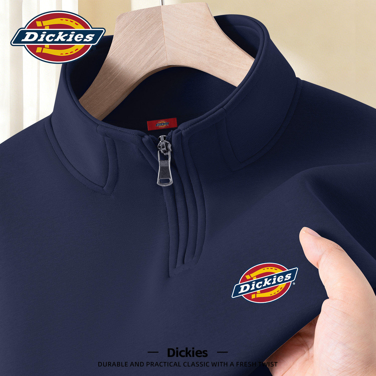 Dickies立领男款卫衣美式高街2026春季藏青色男生春装外套衣服男