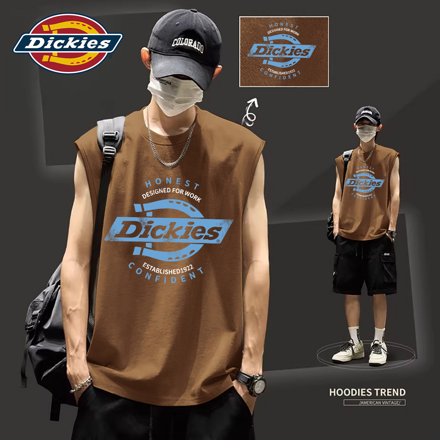 Dickies纯棉背心男夏季宽松印花运动无袖上衣潮牌大码酷帅男坎肩T
