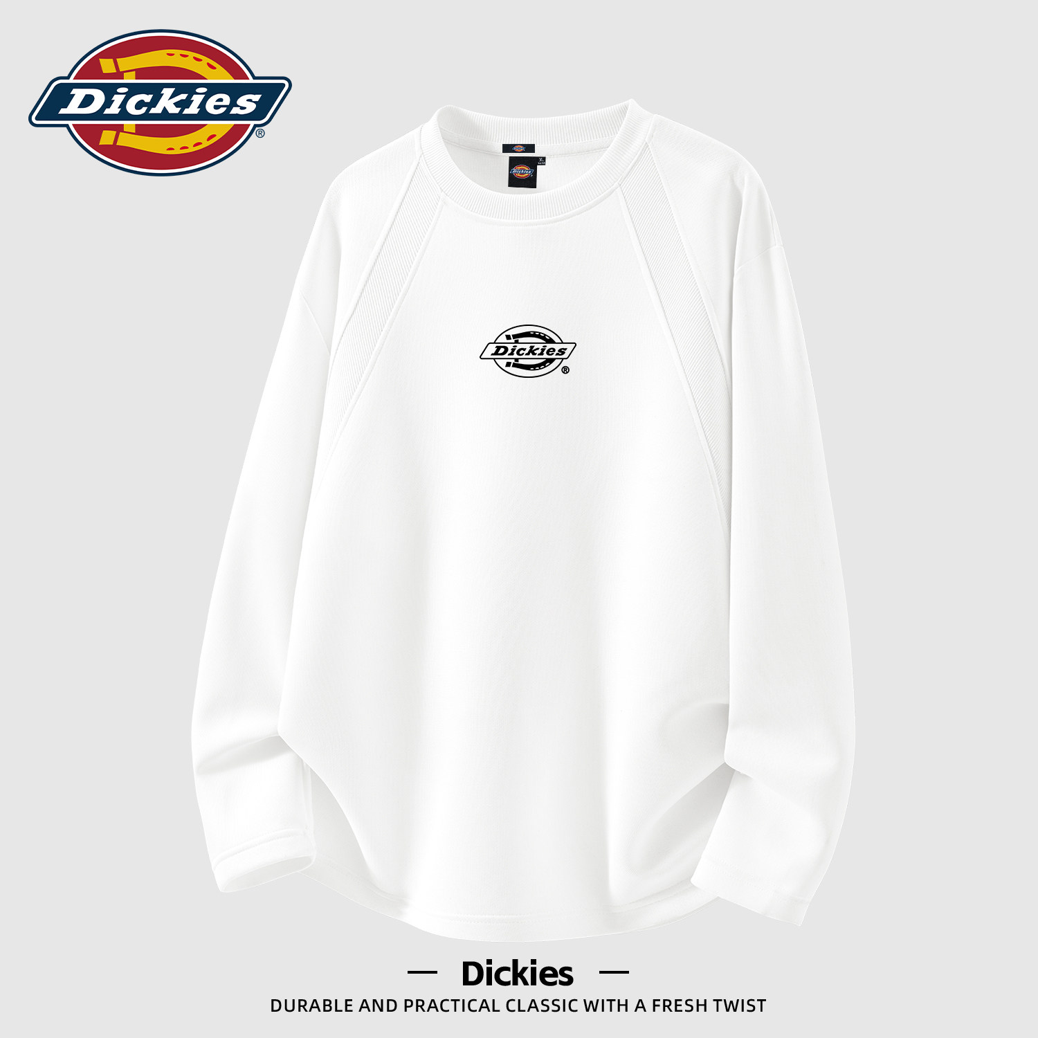Dickies白色长袖T恤男款青少年2026秋季新款男生运动上衣插肩衣服
