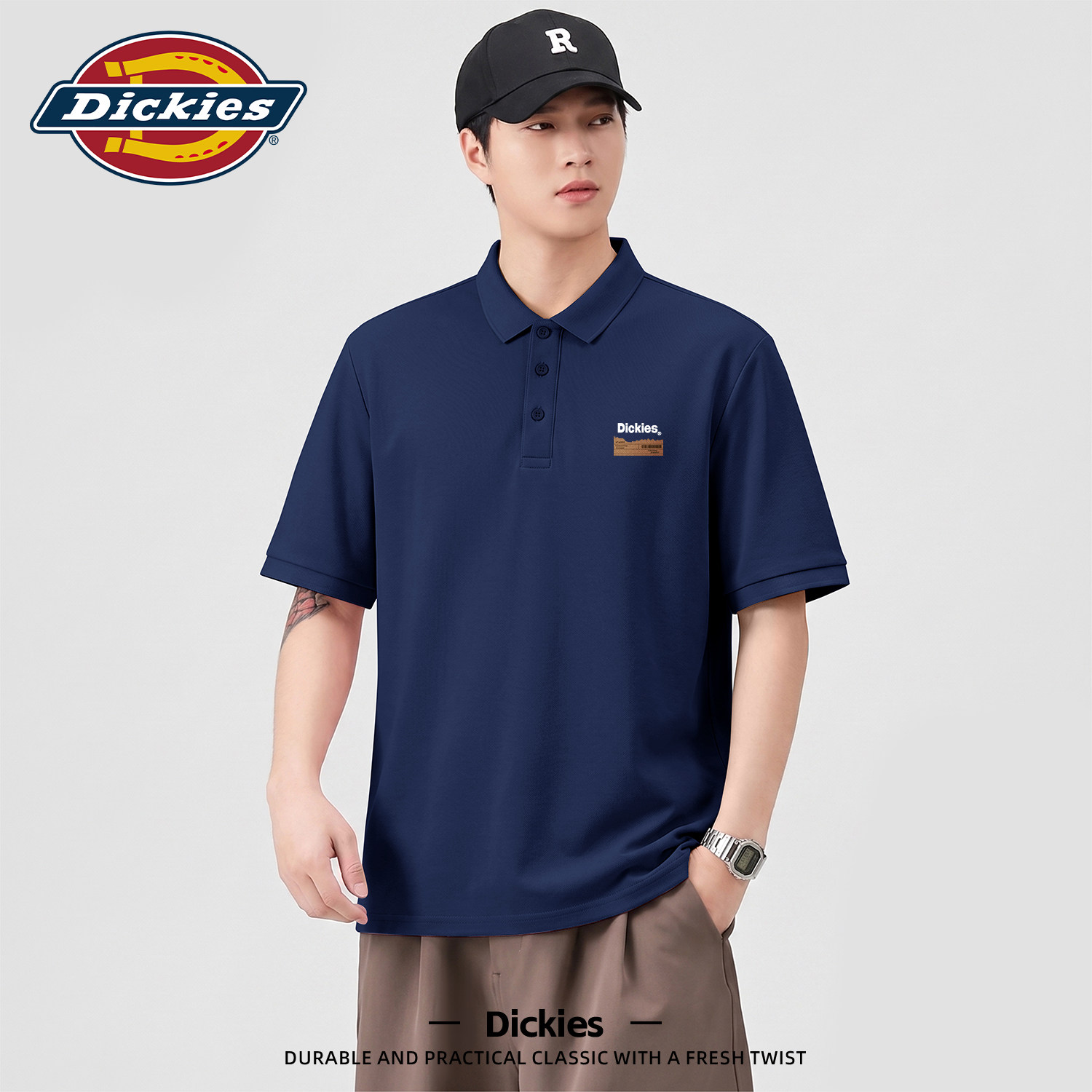 Dickies藏青色短袖polo衫男款夏季2026新款商务通勤夏装男上衣服