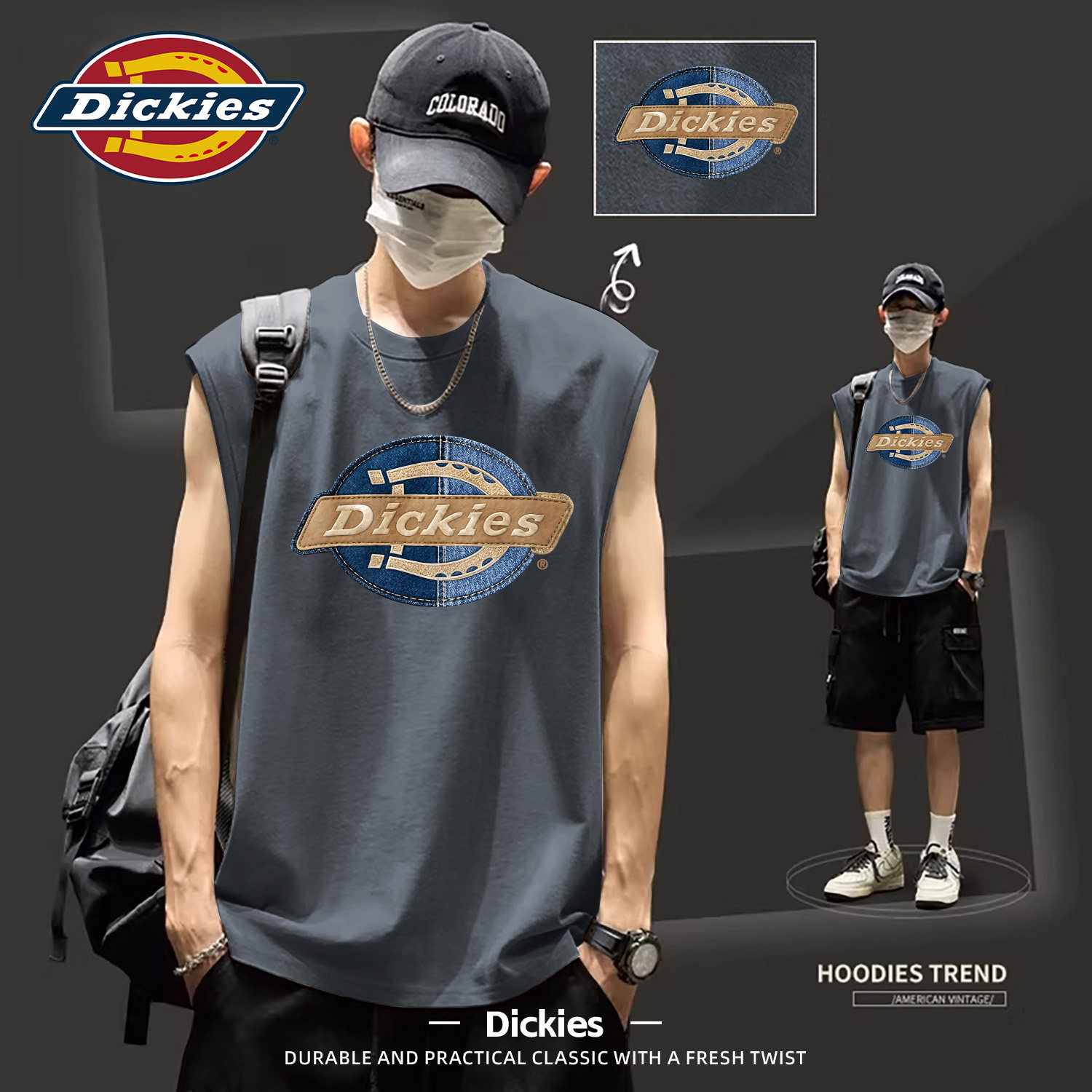 Dickies纯棉背心男夏季美式印花坎肩t恤LOGO宽松青少年无袖体恤男