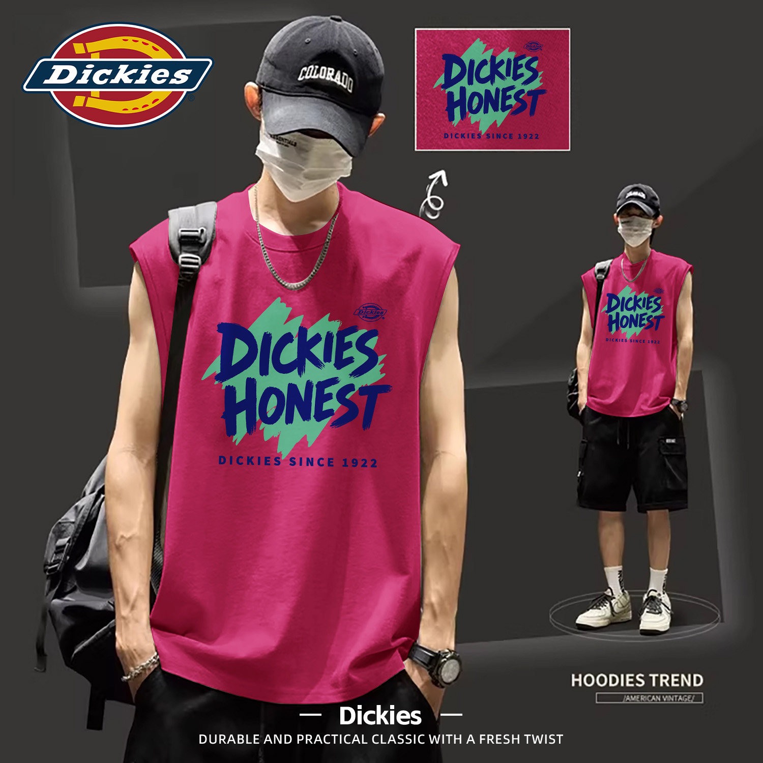 Dickies纯棉背心男2026夏季新款宽松跑步运动健身无袖上衣男T恤衫