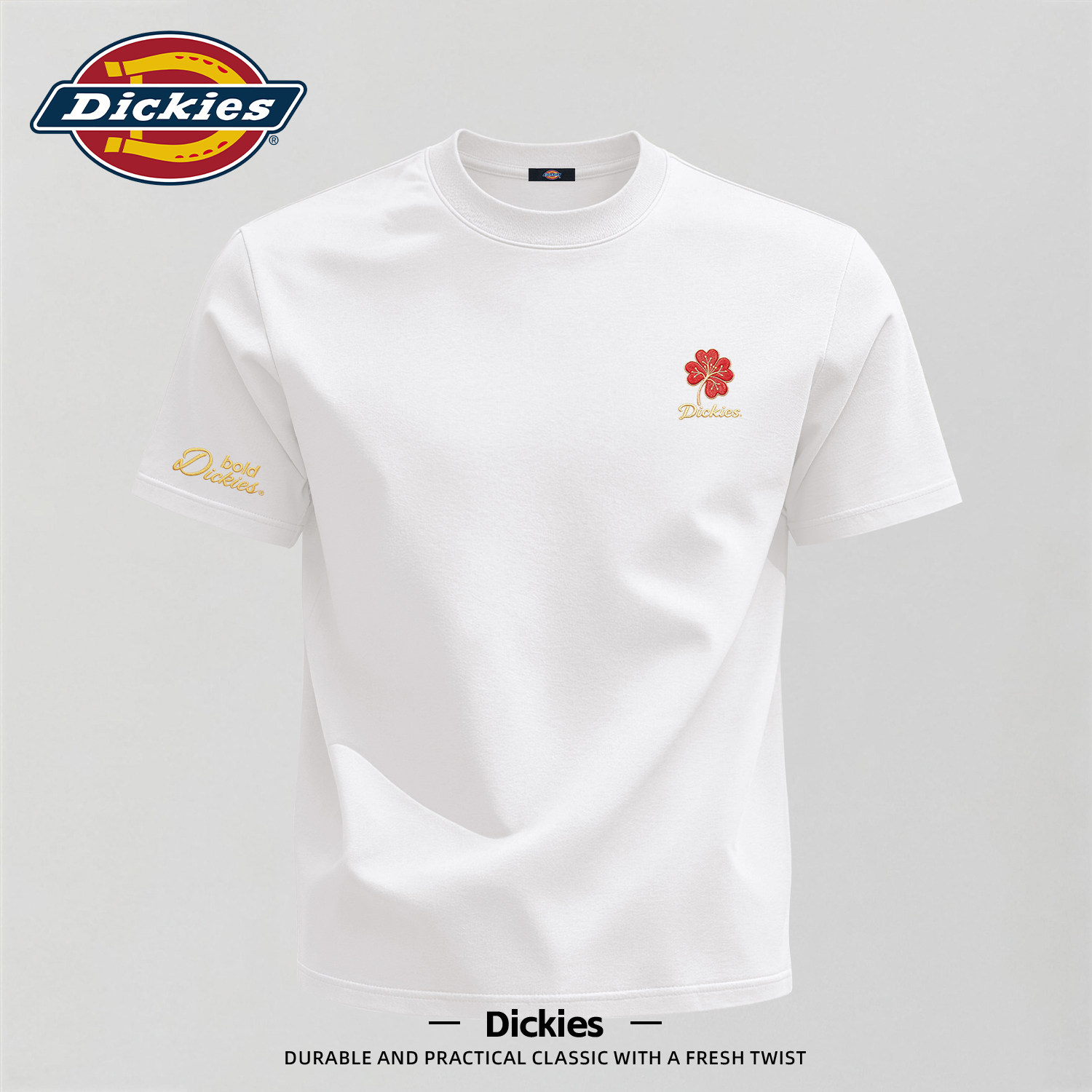 Dickies白色纯棉短袖T恤男款青少年宽松大码上衣设计感男士半袖潮