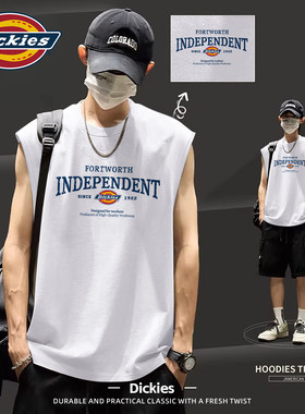 Dickies白色纯棉背心男夏季宽松无袖LOGO印花上衣潮牌百搭男生T恤