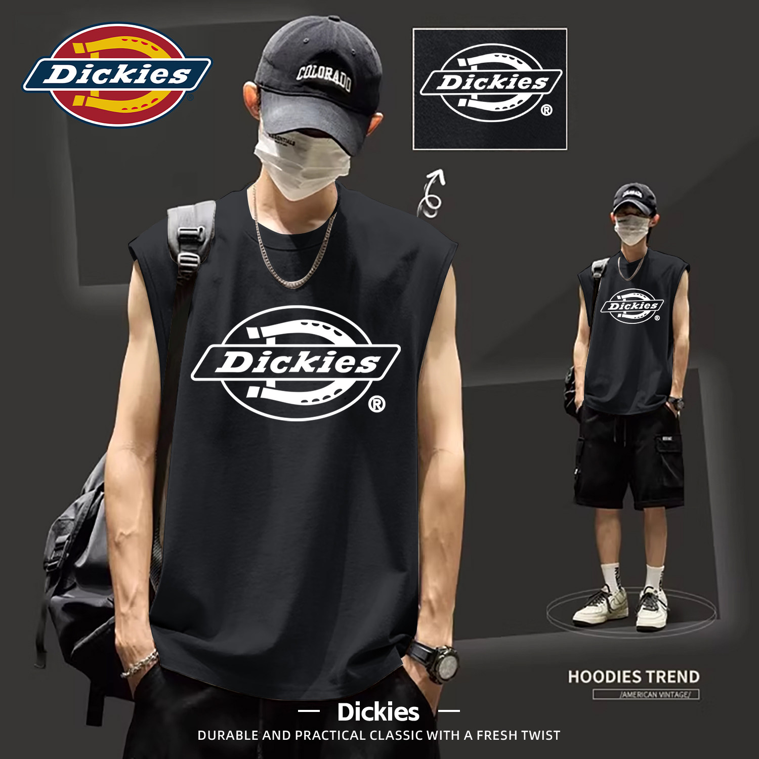 Dickies纯棉背心男2026夏季新款宽松LOGO无袖上衣潮青少年坎肩T恤