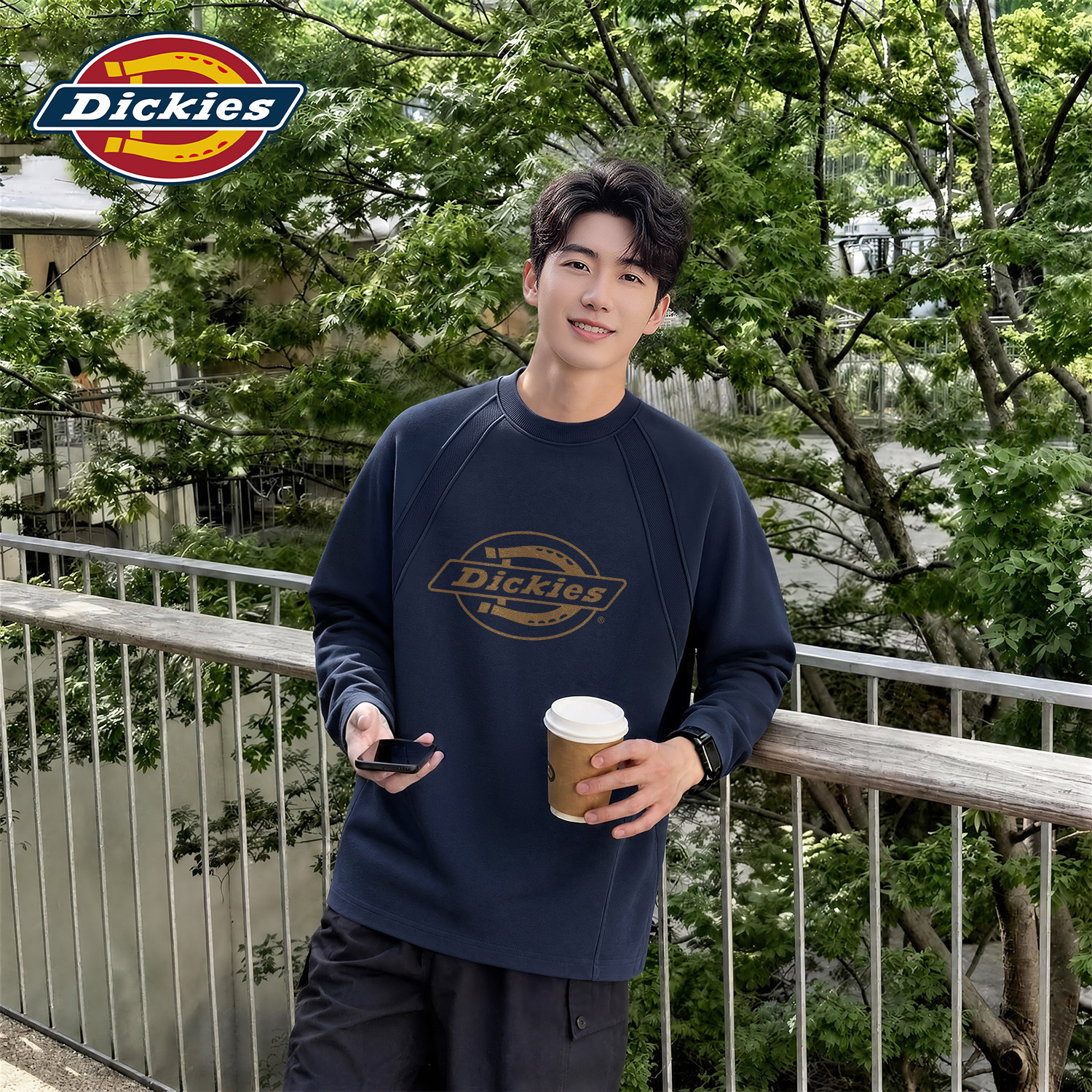 Dickies美式潮牌长袖T恤男秋季宽松舒适圆领印花休闲上衣打底衫