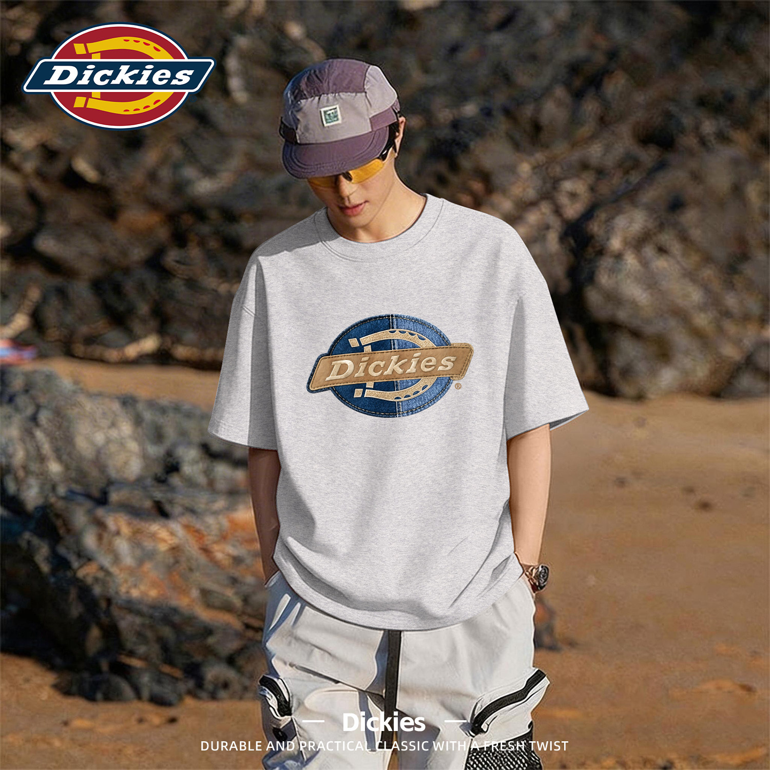 Dickies灰色纯棉短袖T恤男女夏季潮牌美式宽松透气圆领上衣男半袖