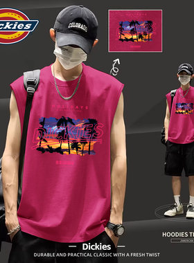 Dickies纯棉背心男夏季宽松印花套头衫运动无袖t恤潮牌骑行汗衫男