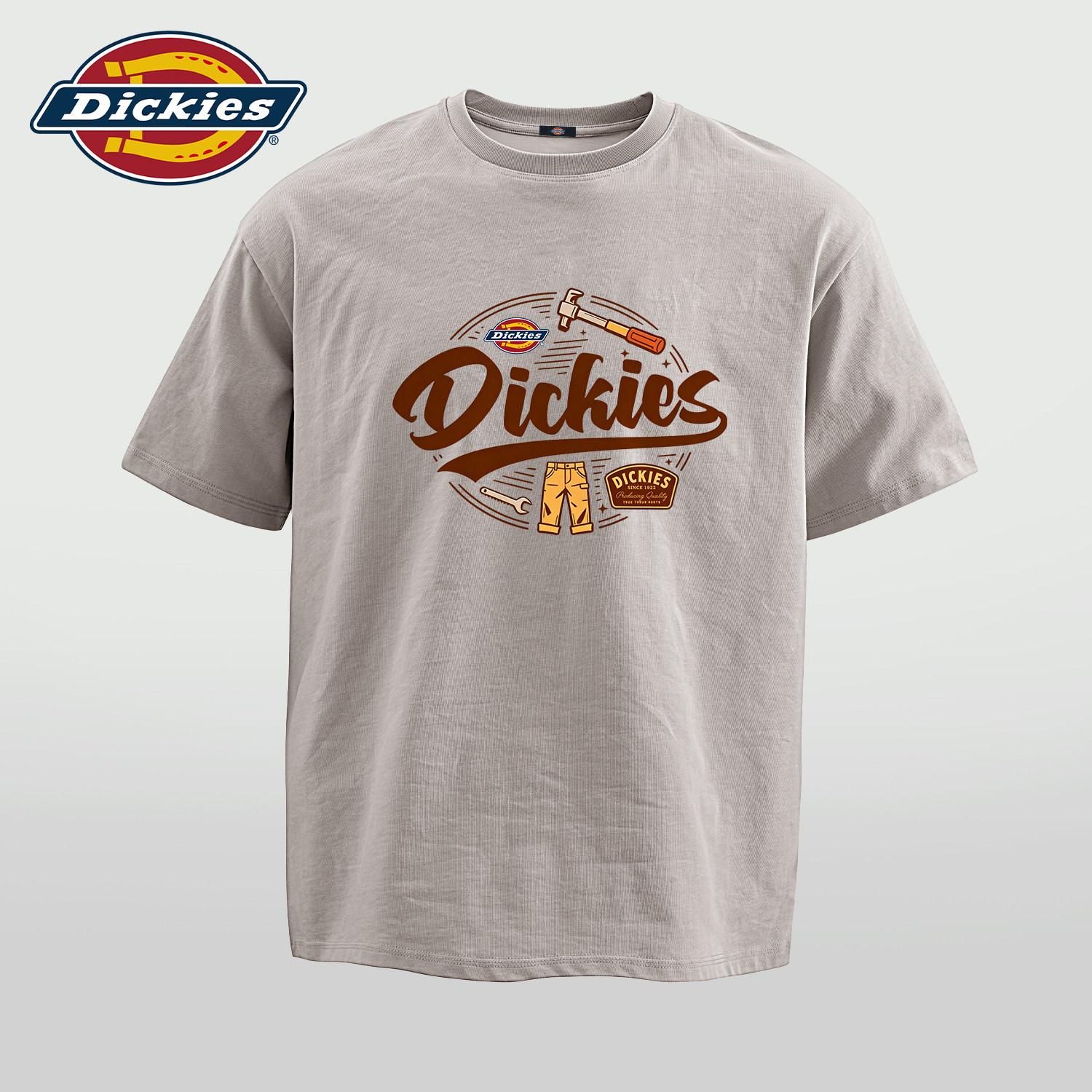 Dickies纯棉短袖T恤男青少年美式大码宽松衣服男士夏季五分半袖潮
